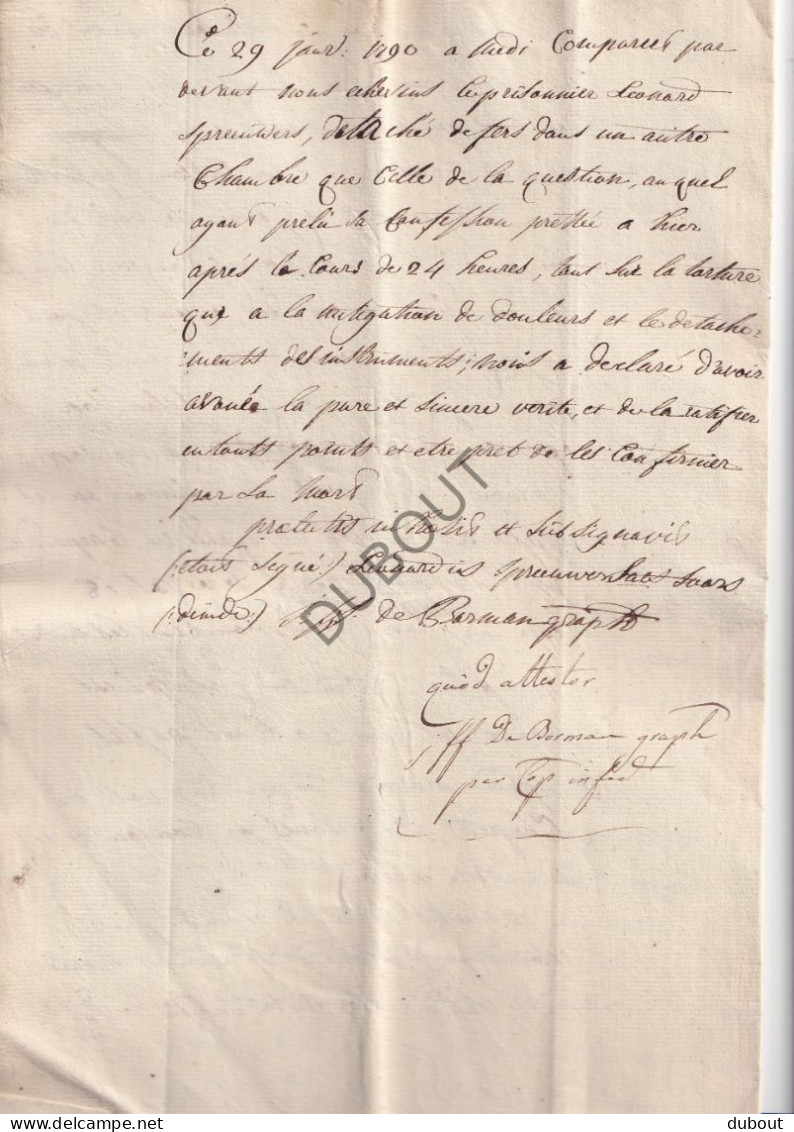 Bree - Manuscript 1790 Proces Leonard Spreeuwers Met Zijn Bekentenissen Voor Misdaden In Bree   (V3093) - Manuscripts