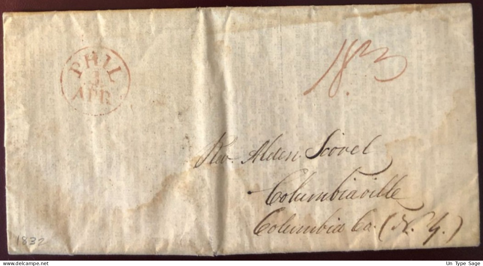 Etats-Unis, Cachet PHIL 3 APR (Philadelphia 1832) Sur Enveloppe Pour Columbia - (B1378) - Marcofilia