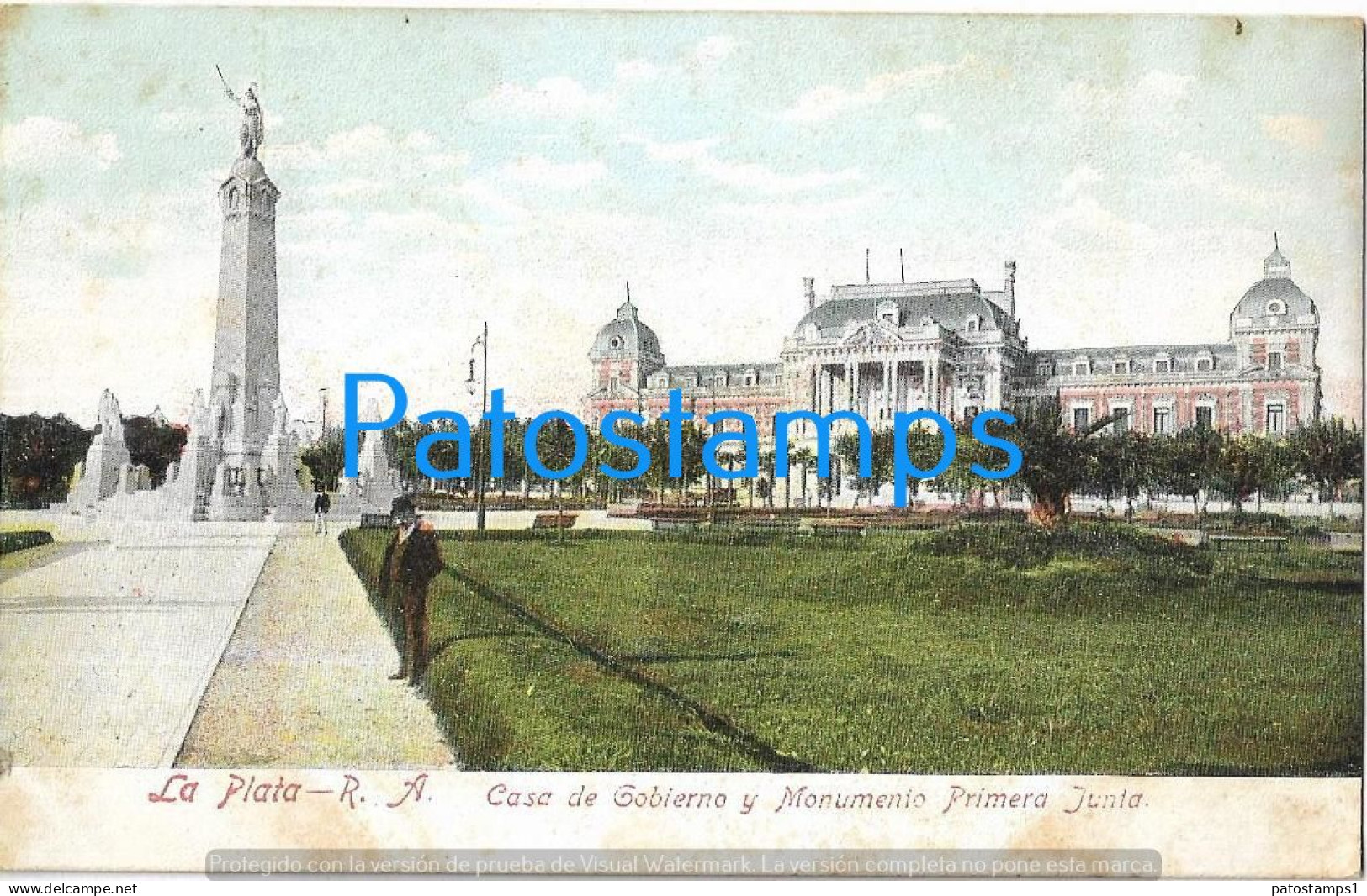 228363 ARGENTINA BUENOS AIRES LA PLATA CASA DE GOBIERNO Y MONUMENTO 1º JUNTA SPOTTED POSTAL POSTCARD - Argentine