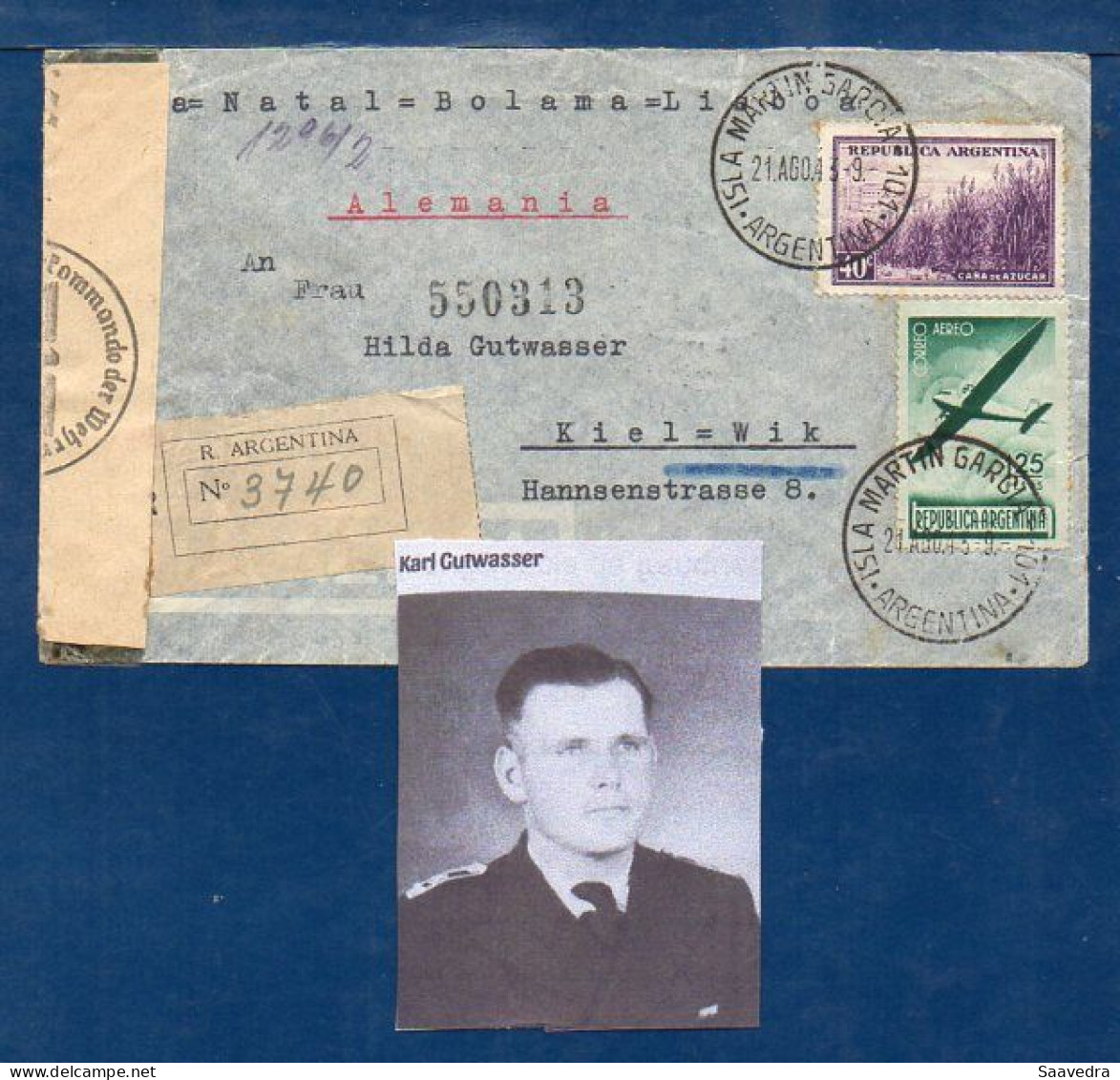 Letter From GRAF SPEE Marine (Karl GUTWASSER), Argentina-Kiel (Germany), 1943  SEE DESCRIPTION  (038) - Storia Postale