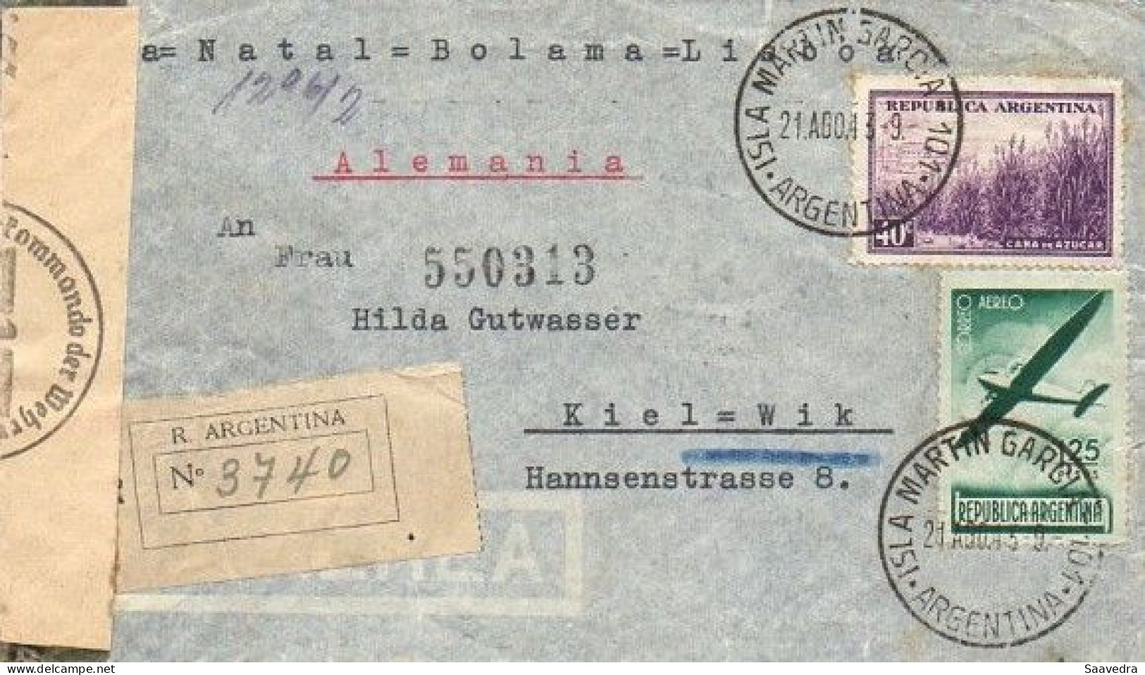 Letter From GRAF SPEE Marine (Karl GUTWASSER), Argentina-Kiel (Germany), 1943  SEE DESCRIPTION  (038) - Cartas & Documentos