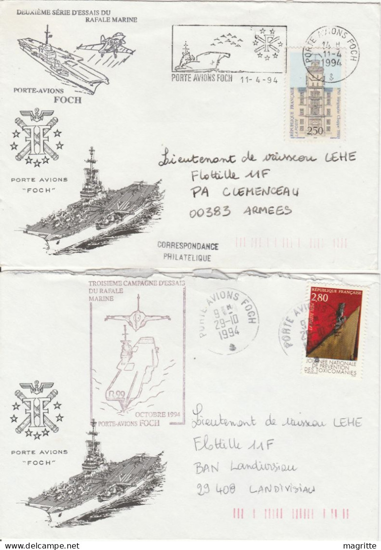 France Lot 11 Enveloppes Porte Avions Foch Rafale Balbuzard R99 Flamme Aircraft Carrier - Scheepspost