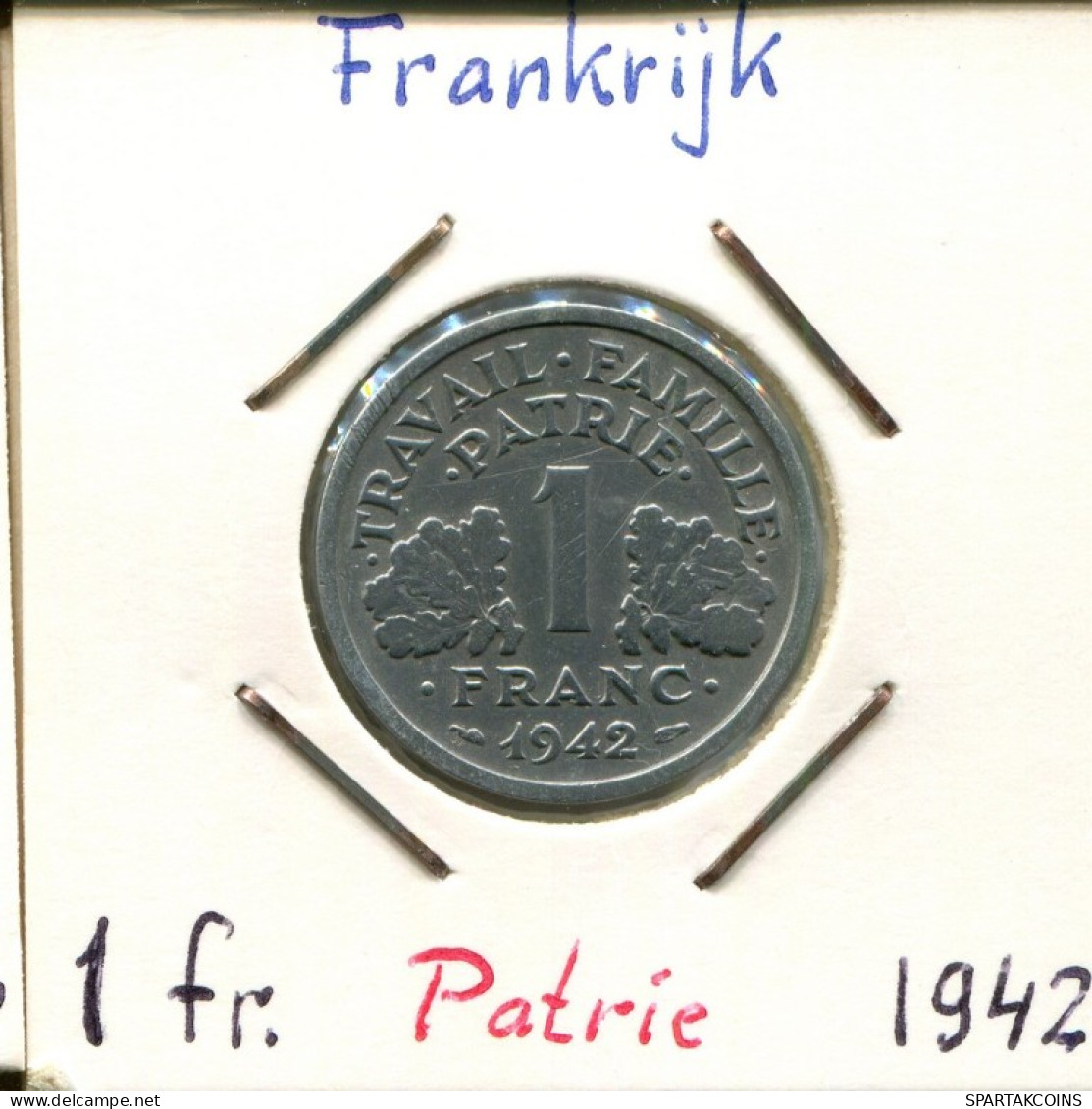 1 FRANC 1942 (Heavy Type) FRANKREICH FRANCE Französisch Münze #AM282.D.A - 1 Franc