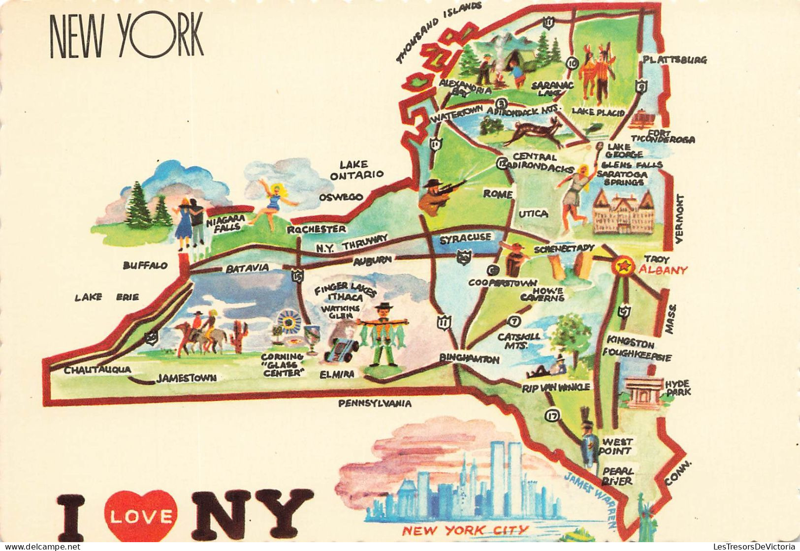 ETATS-UNIS - I Love New York - Carte Géographique De New York - Carte Postale - Andere Monumente & Gebäude
