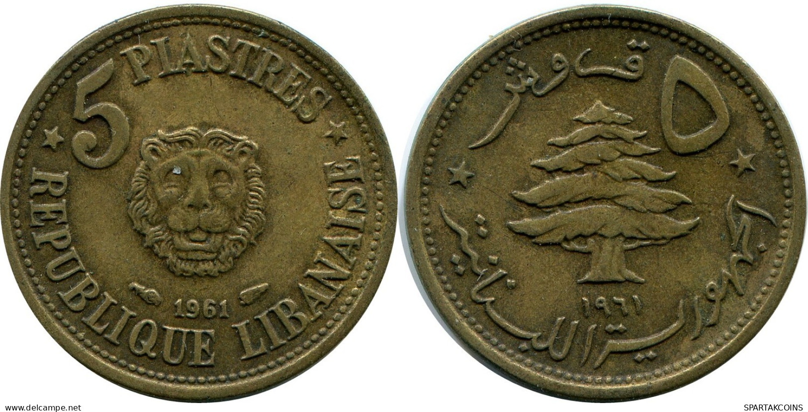 5 PIASTRES 1961 LEBANON Coin #AP396.U.A - Líbano