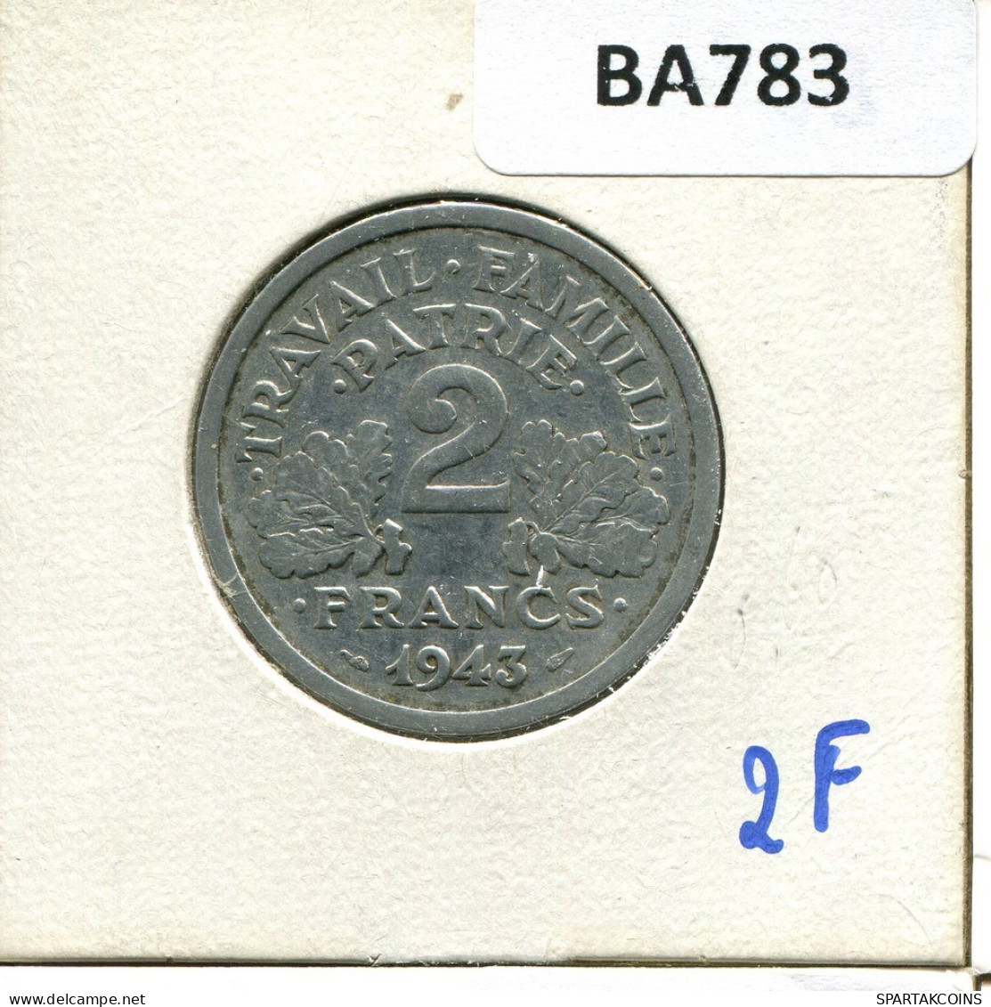 2 FRANCS 1943 FRANKREICH FRANCE Französisch Münze #BA783.D.A - 2 Francs