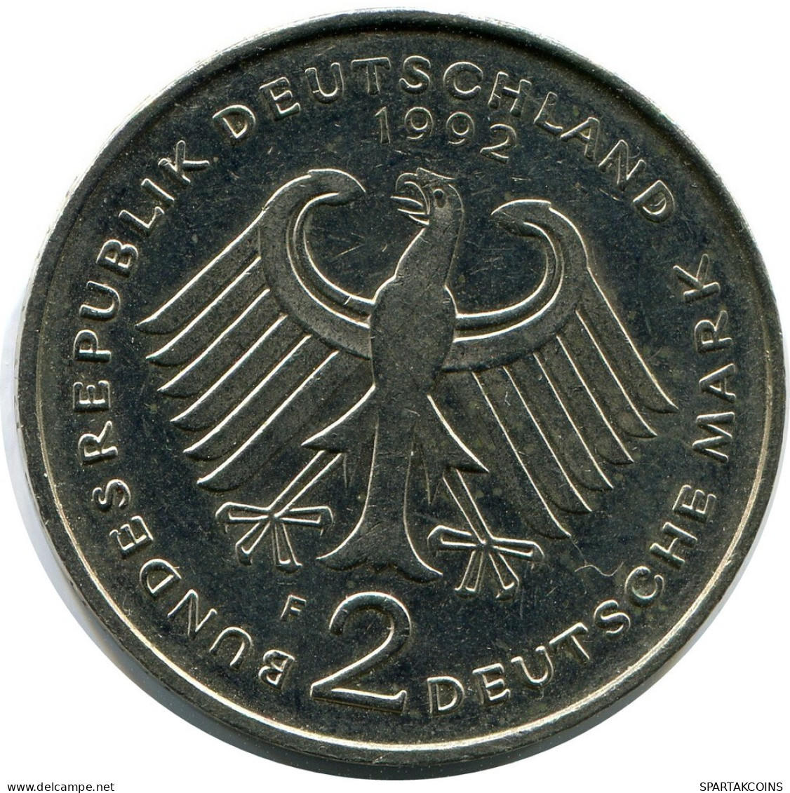 2 DM 1992 F F.J.STRAUS WEST & UNIFIED GERMANY Coin #AZ442.U.A - 2 Mark