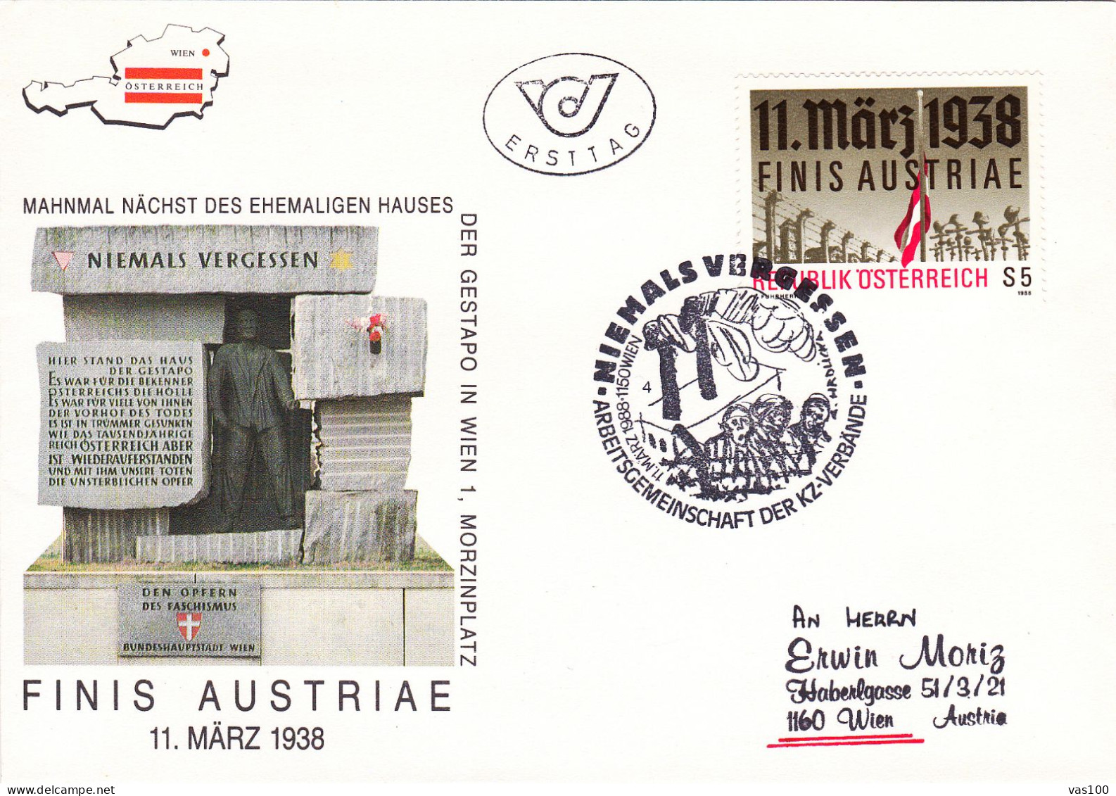 AUSTRIA POSTAL HISTORY / KURT VON SCHUSCHNIGG UNTER DRUCK ADOLF HITLERS, 11.03.1938 - FDC