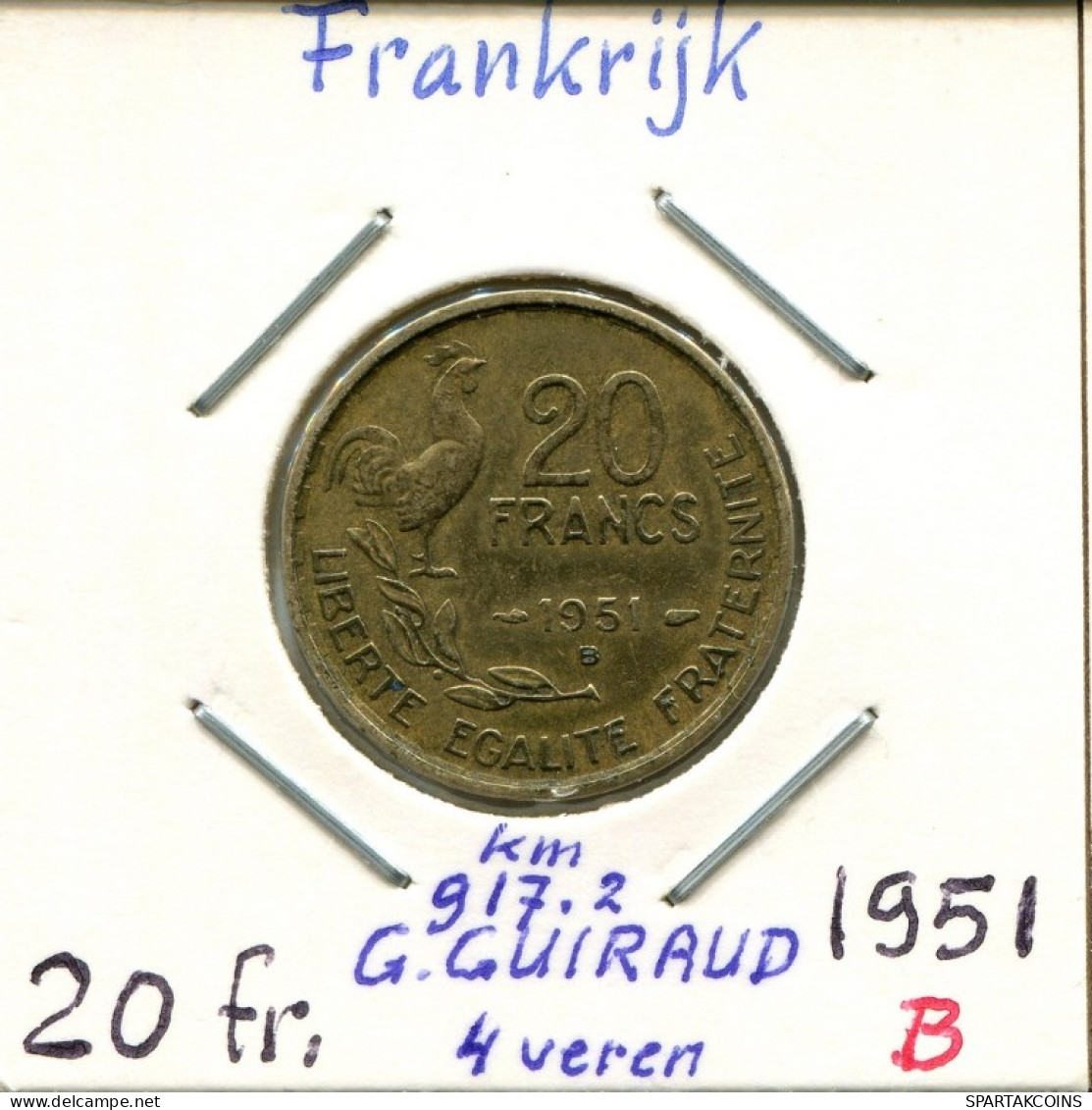 20 FRANCS 1951 B FRANKREICH FRANCE Französisch Münze #AM438.D.A - 20 Francs
