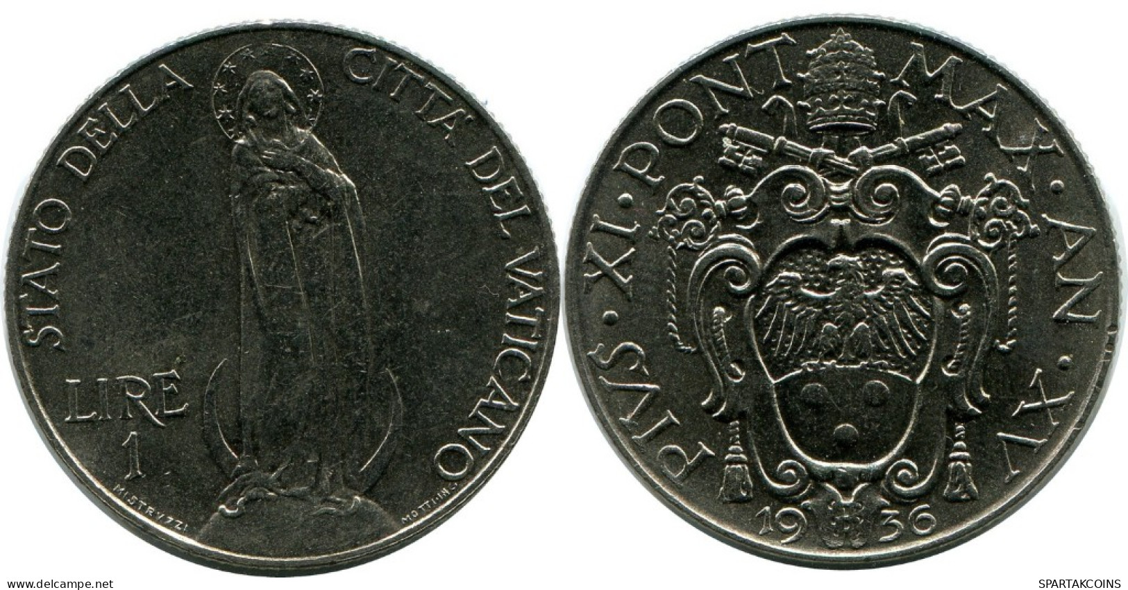 1 LIRE 1936 VATICAN Coin Pius XI (1922-1939) #AH309.16.U.A - Vaticaanstad