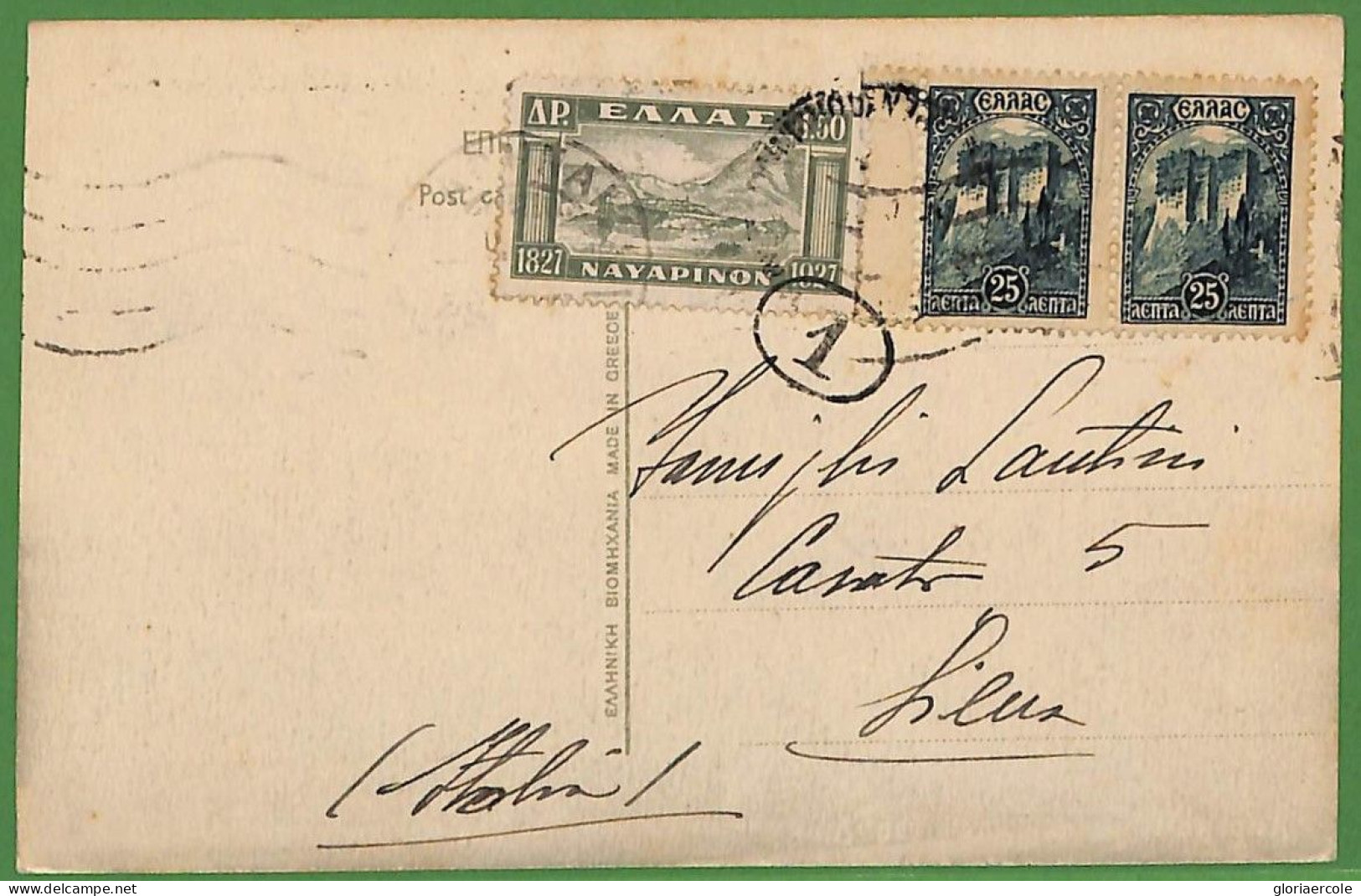 Ad0890 - GREECE - Postal History -  POSTCARD To ITALY 1928 - Briefe U. Dokumente