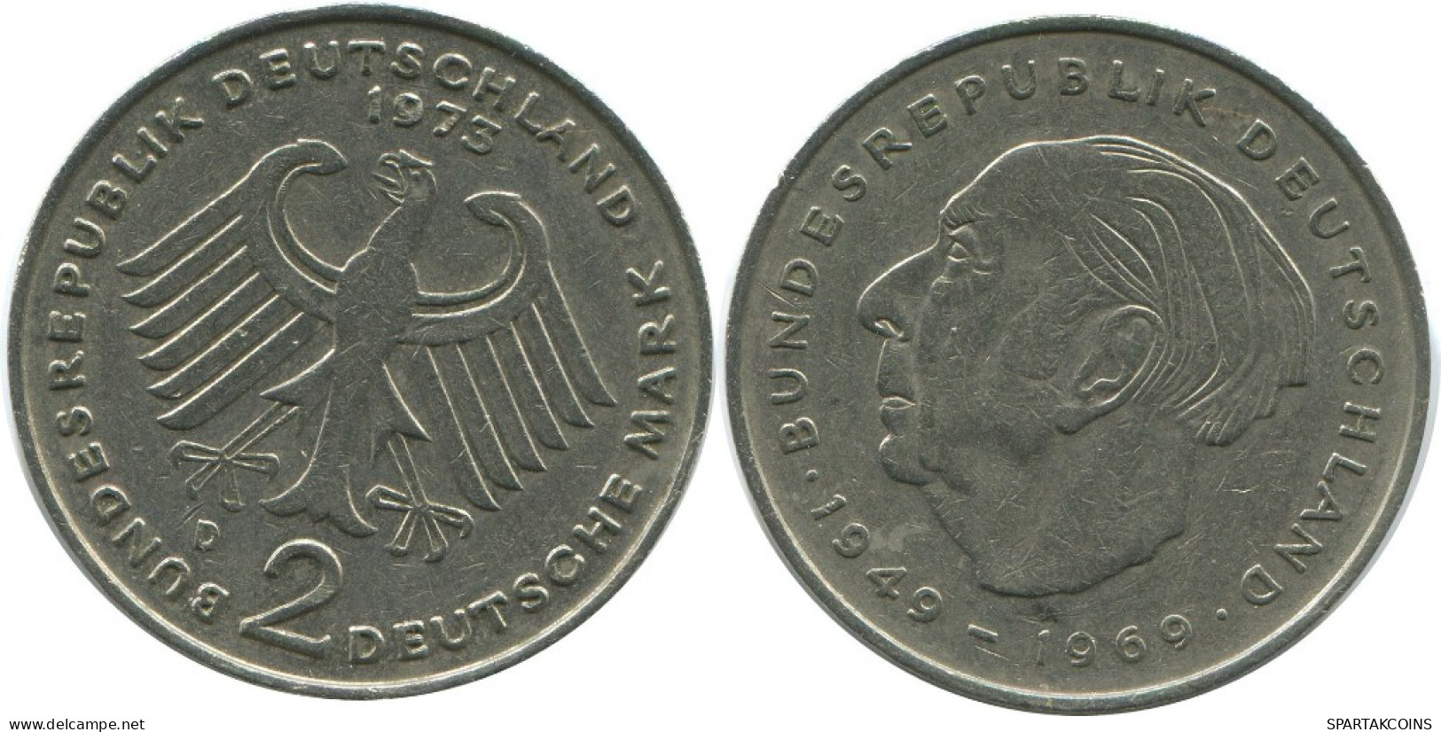 2 DM 1973 D T.HEUSS WEST & UNIFIED GERMANY Coin #AG236.3.U.A - 2 Marchi