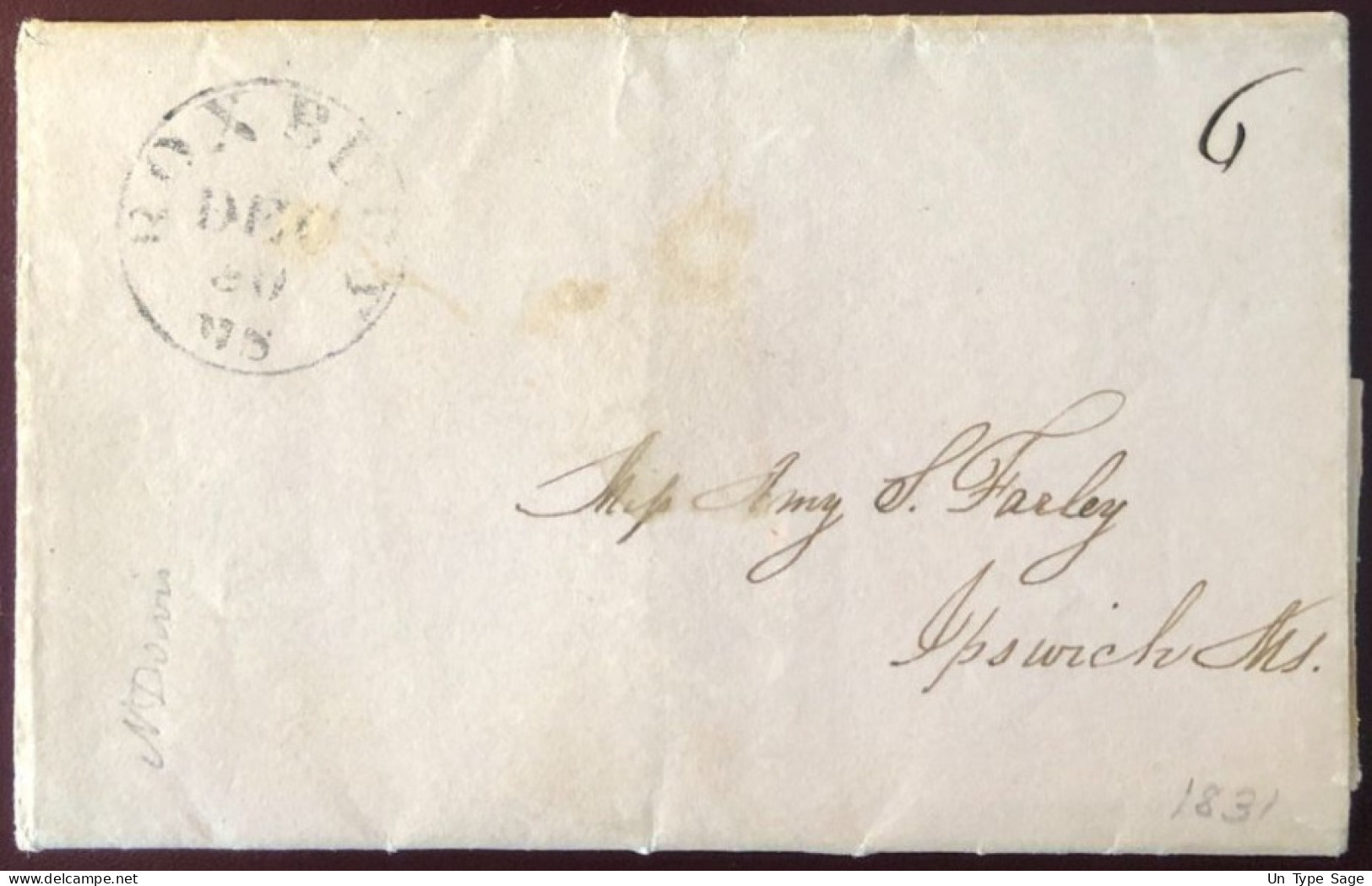 Etats-Unis, Lettre De Rox Bury 26.12.1831 Pour Ipswich - (B1389) - Postal History