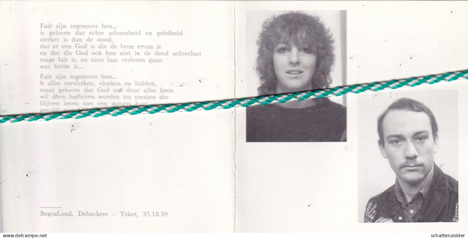 Patrick Sioen (Brugge 1961) En Anneke Corhaut (Brugge 1965), Zeebrugge 1990. Foto - Obituary Notices