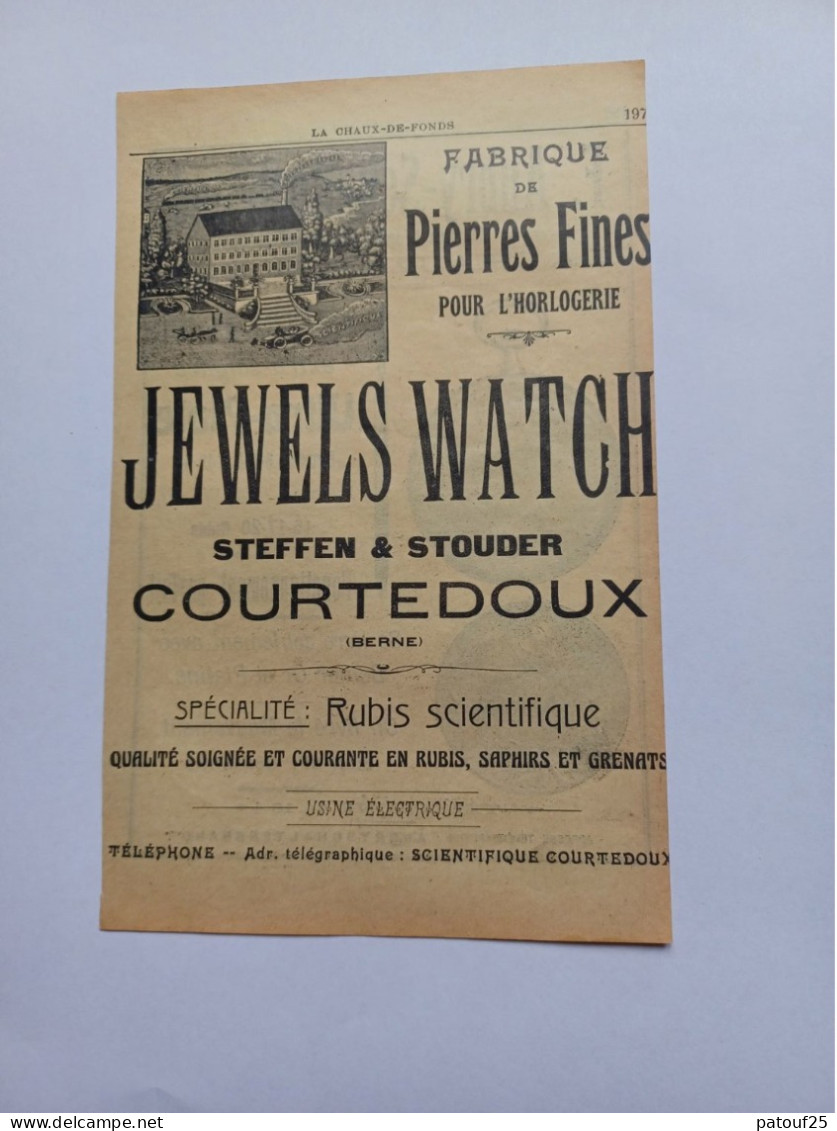Ancienne Publicité Horlogerie JEWEL WATCH COURTEDOUX BERNE SUISSE 1914 - Zwitserland