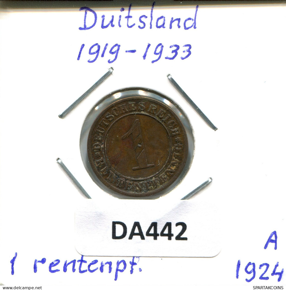 1 RENTENPFENNIG 1924 A GERMANY Coin #DA442.2.U.A - 1 Renten- & 1 Reichspfennig