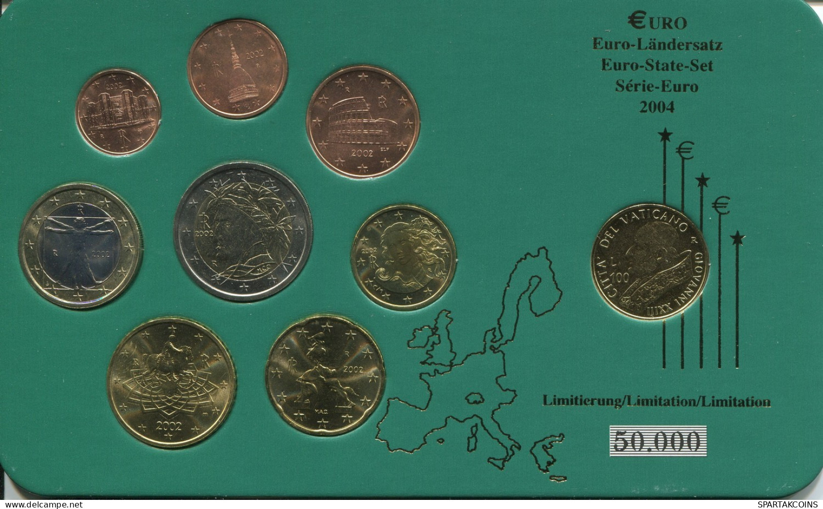 ITALY 2002 EURO SET + MEDAL UNC #SET1225.16.U.A - Italia