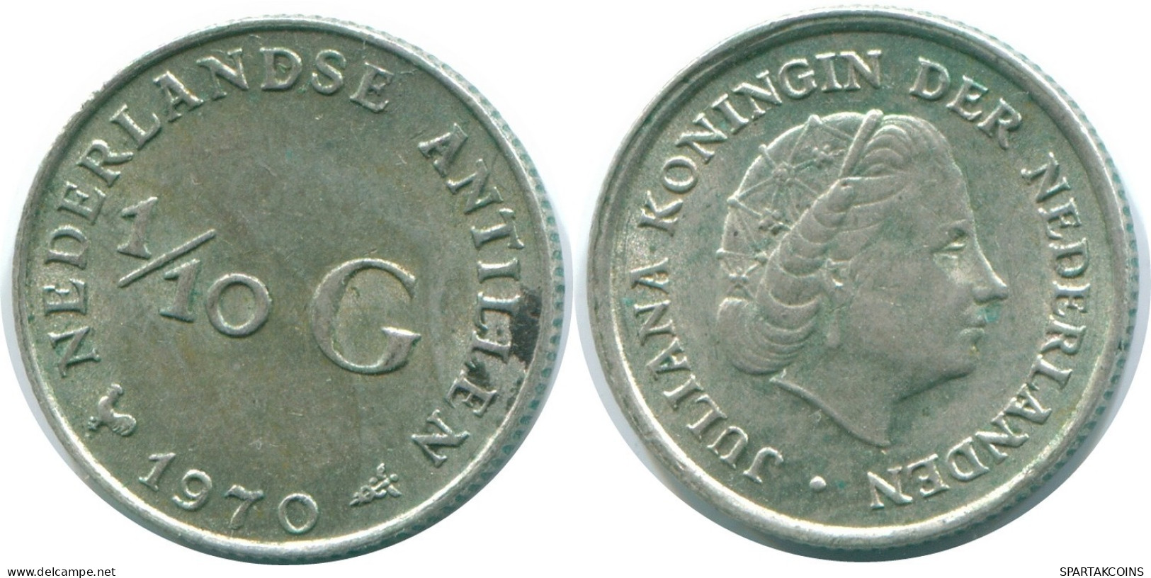 1/10 GULDEN 1970 NETHERLANDS ANTILLES SILVER Colonial Coin #NL12961.3.U.A - Niederländische Antillen