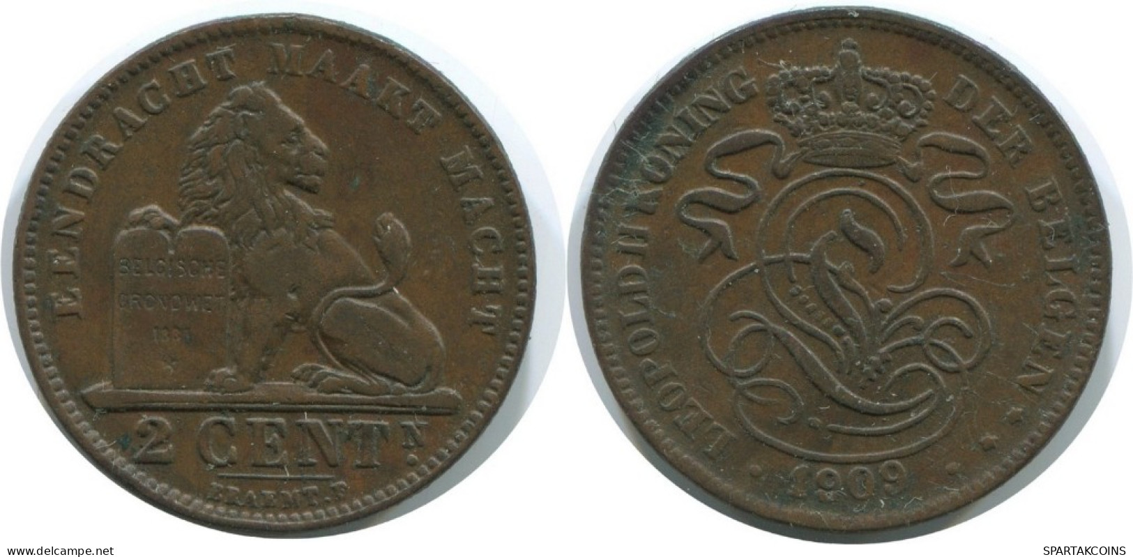 2 CENTIMES 1909 DUTCH Text BELGIUM Coin I #AE748.16.U.A - 2 Centimes