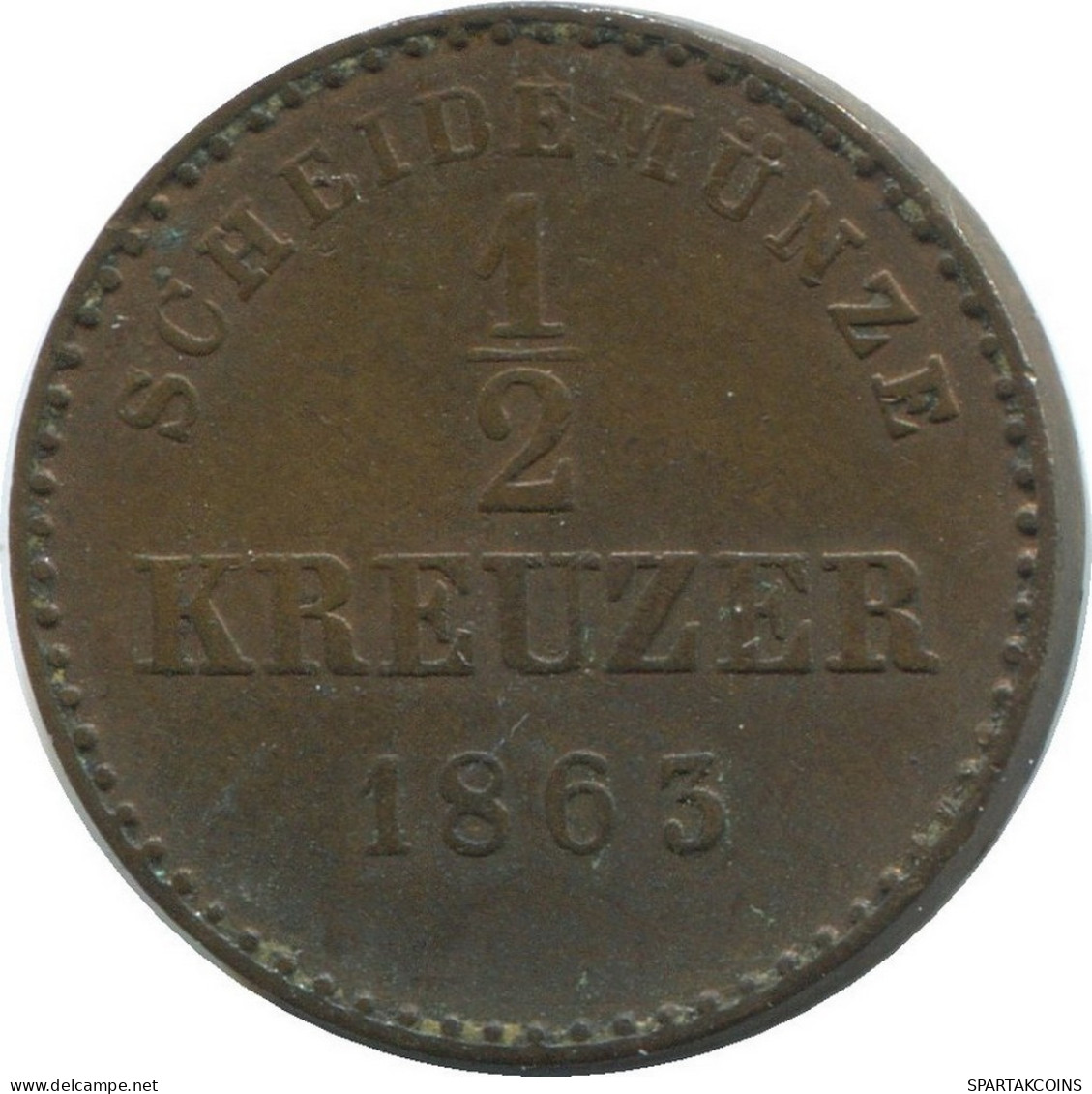 WÜRTTEMBERG 1/2 Kreuzer 1863 German States #DE10582.13.E.A - Autres & Non Classés