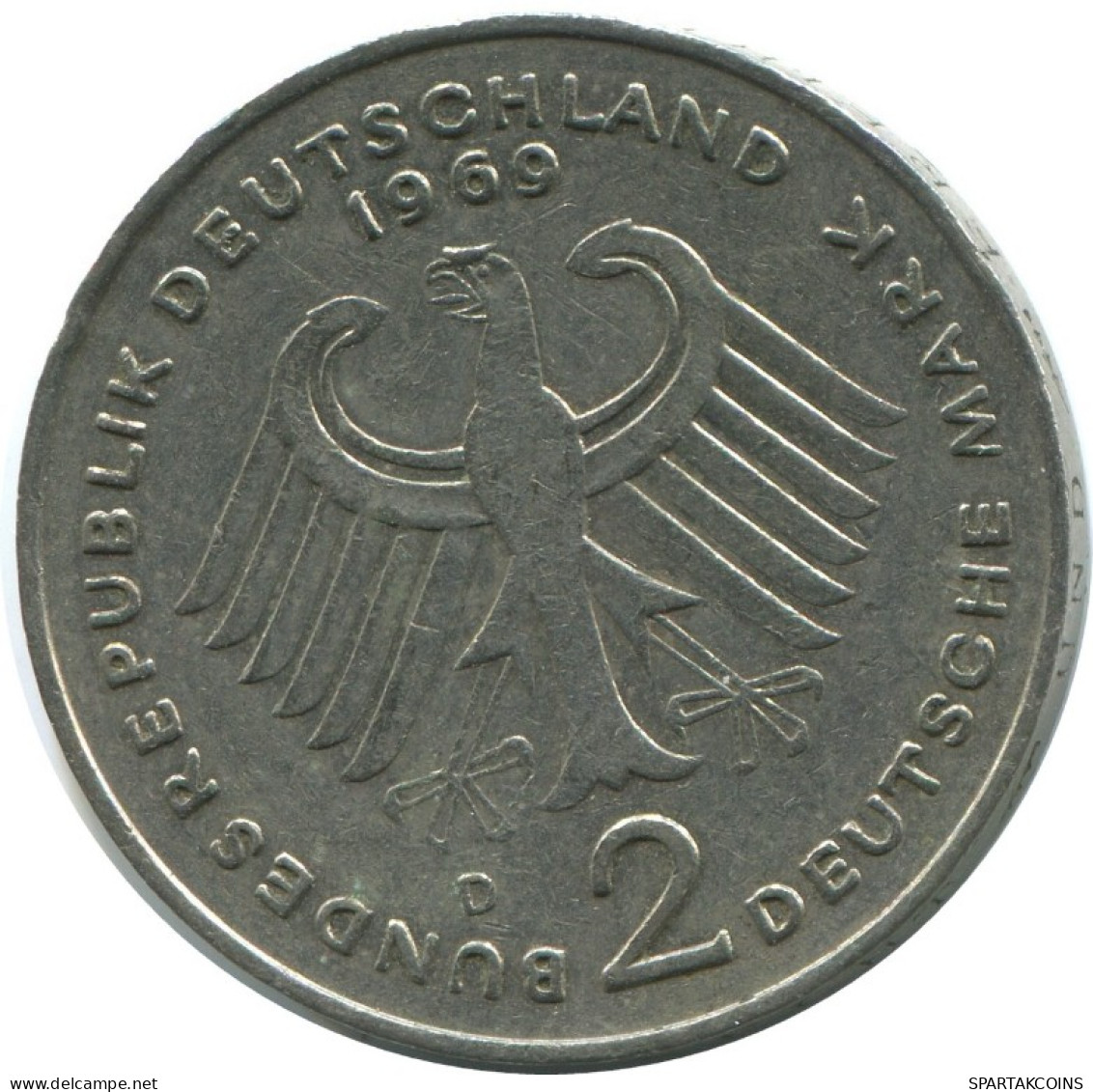 2 DM 1969 D K.ADENAUER BRD ALLEMAGNE Pièce GERMANY #AG273.3.F.A - 2 Mark