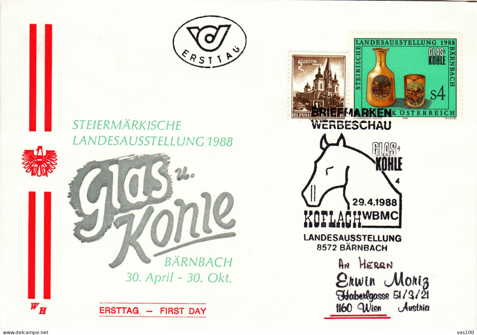 AUSTRIA POSTAL HISTORY / GLAS U. KONLE, 29.04.1988 - FDC