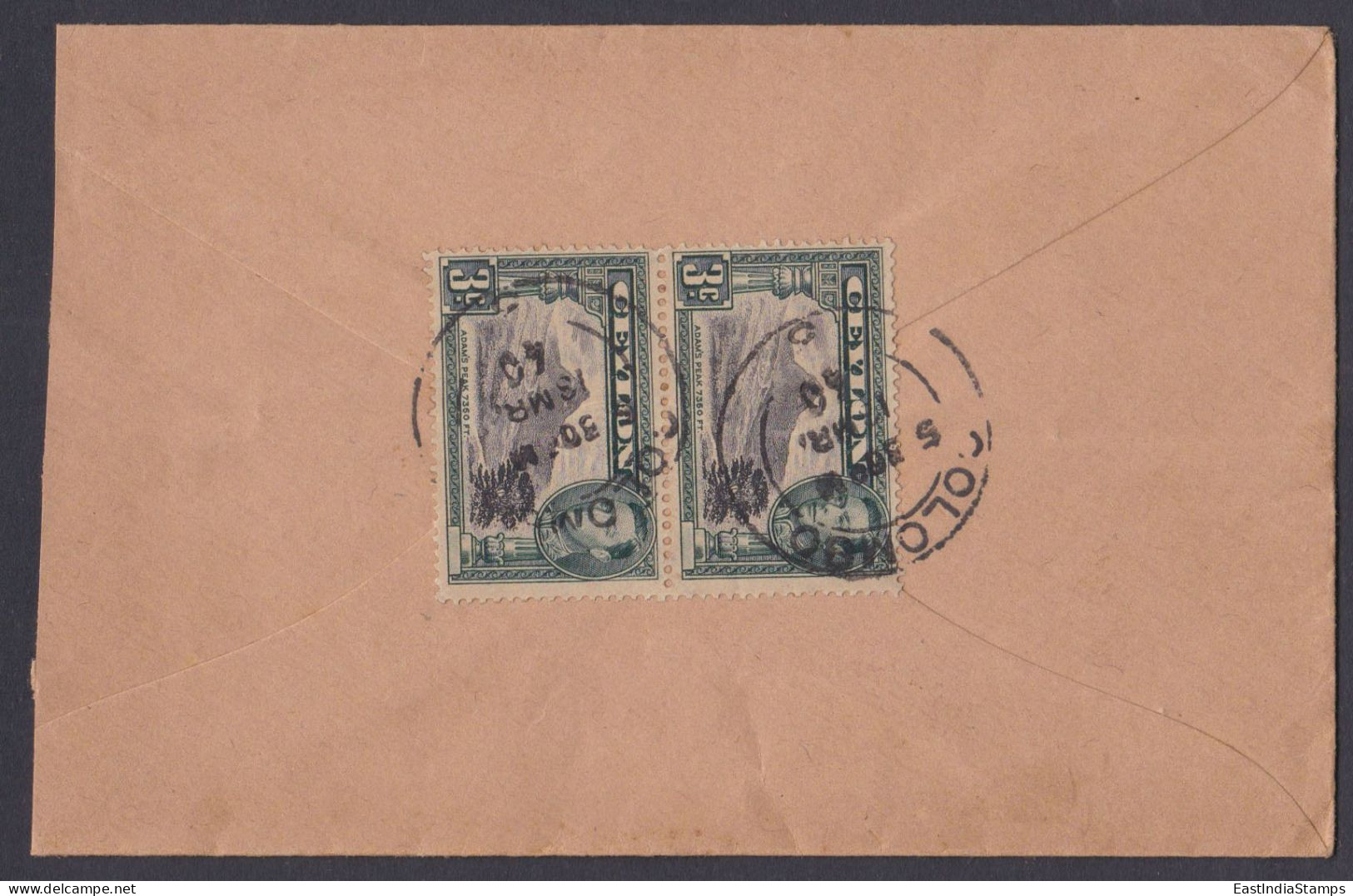 Sri Lanka Ceylon 1940 Used Cover To India, King George VI, Adam's Peak, Mountain, Mountains - Sri Lanka (Ceylon) (1948-...)