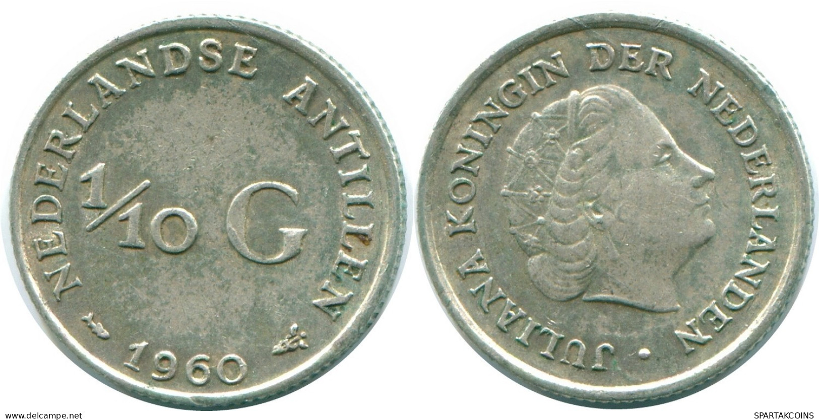 1/10 GULDEN 1960 NIEDERLÄNDISCHE ANTILLEN SILBER Koloniale Münze #NL12276.3.D.A - Antilles Néerlandaises