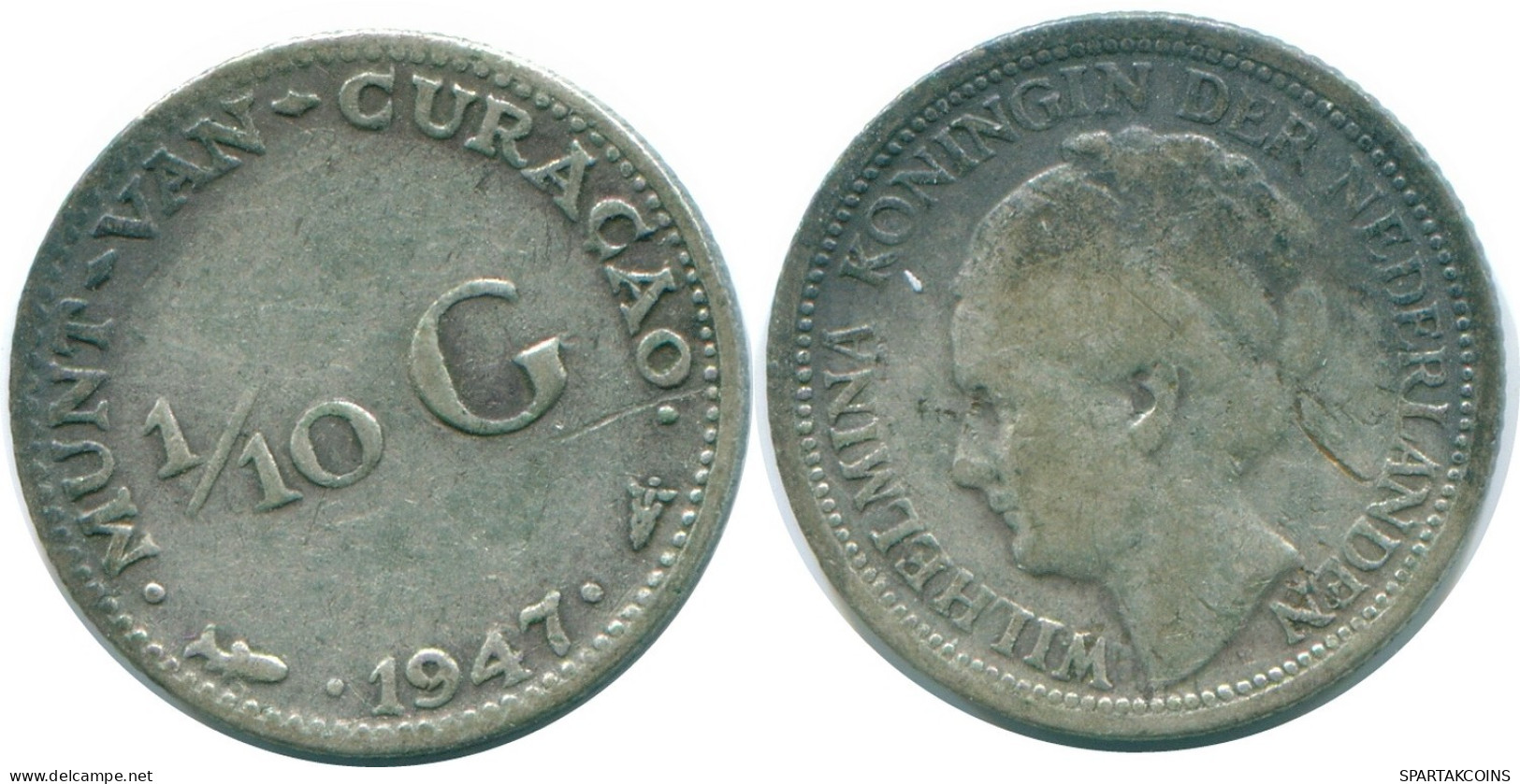 1/10 GULDEN 1947 CURACAO Netherlands SILVER Colonial Coin #NL11855.3.U.A - Curacao