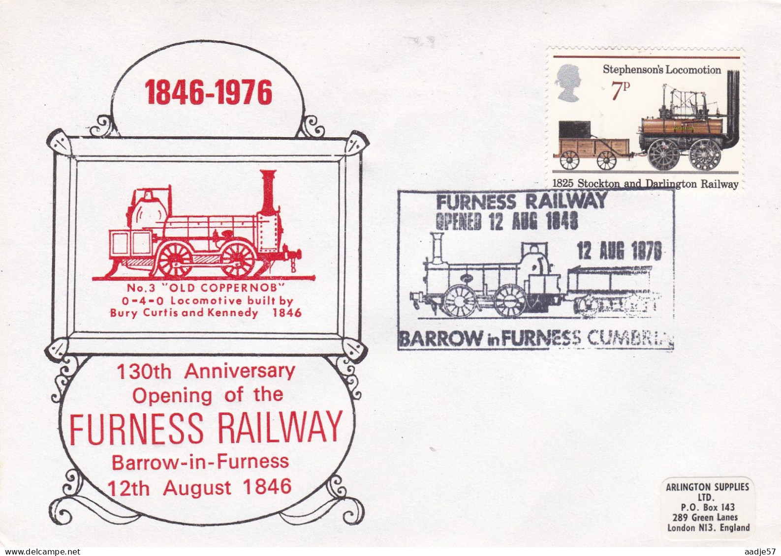 GB Engeland 1976 130 Ann Opening Of The Furness Railway  12-08-1976 - Eisenbahnen