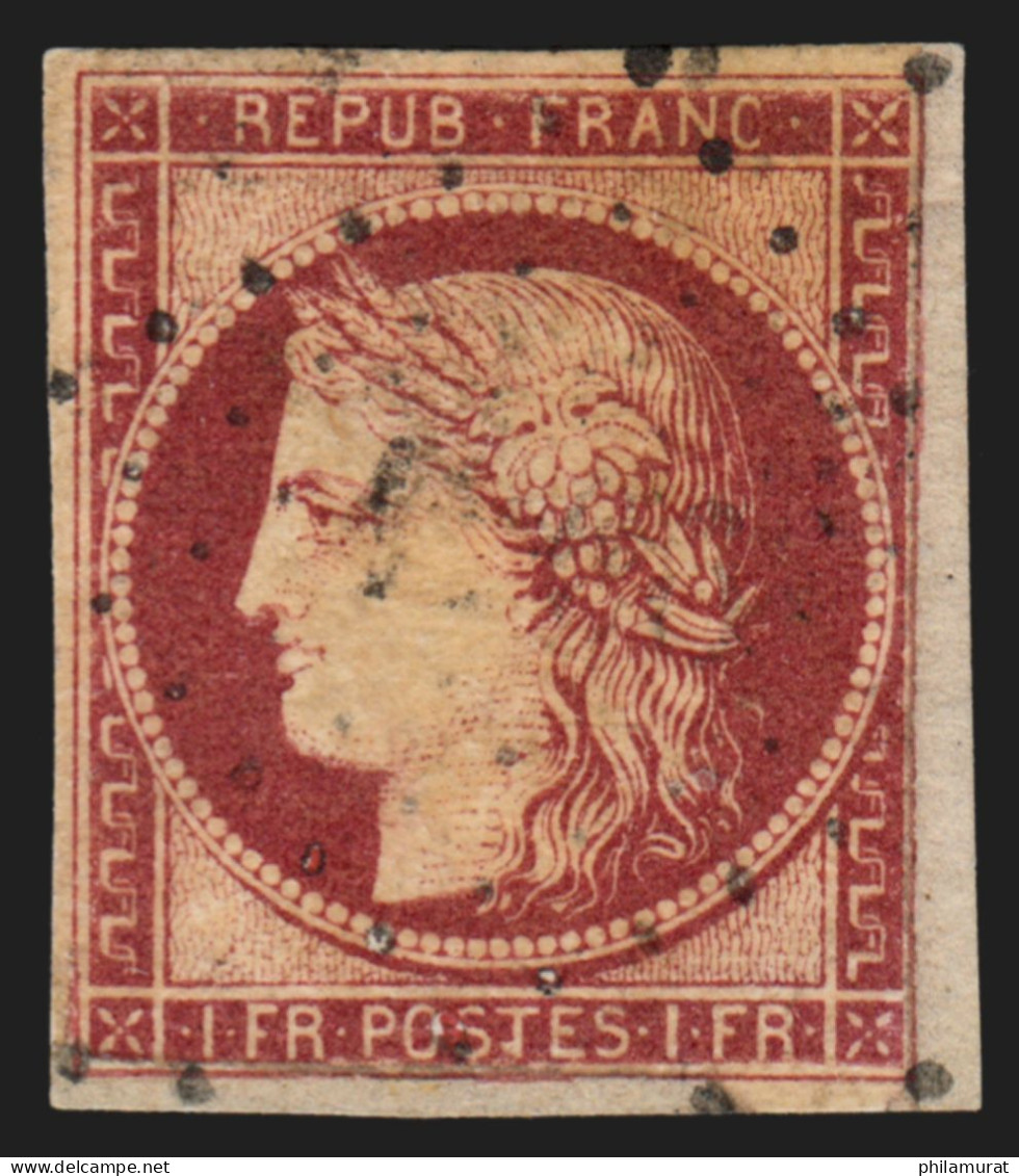 N°6, Cérès 1849, 1fr Carmin, Oblitéré - Timbre Restauré - 1849-1850 Ceres