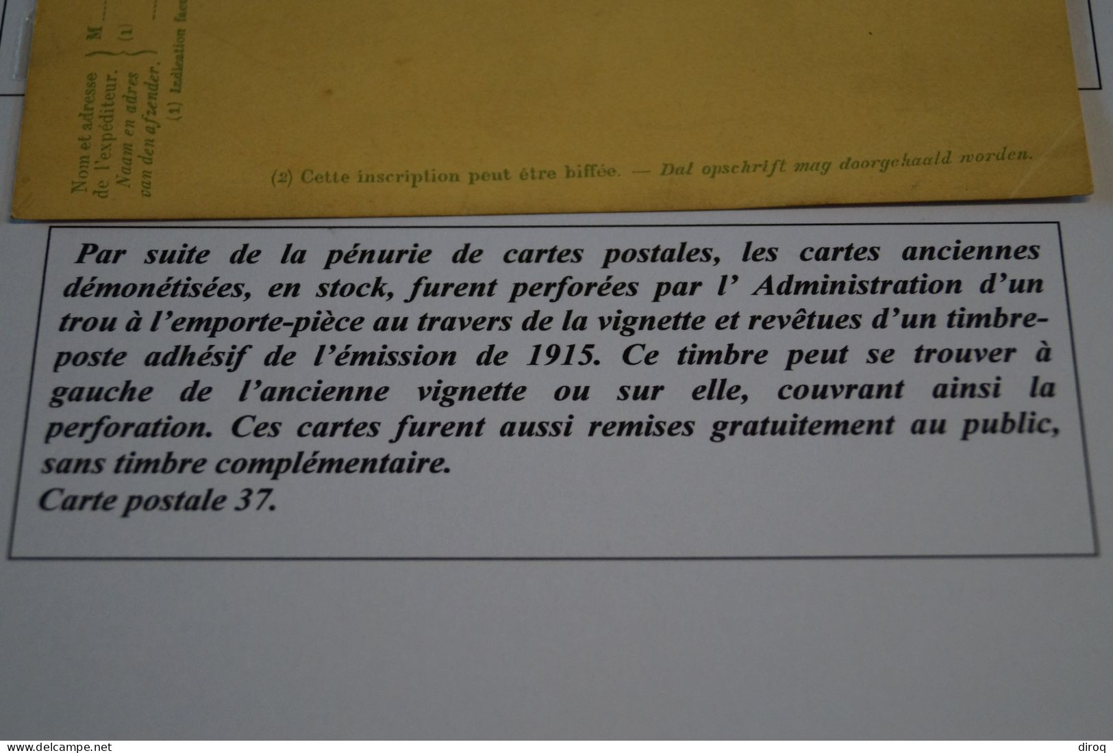 Emission De Fortune 1919 , N° 37 ,perforé ,état Pour Collection Voir Photos - Postkarten 1909-1934