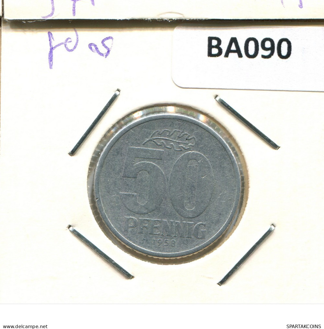 50 PFENNIG 1958 DDR EAST DEUTSCHLAND Münze GERMANY #BA090.D.A - 50 Pfennig