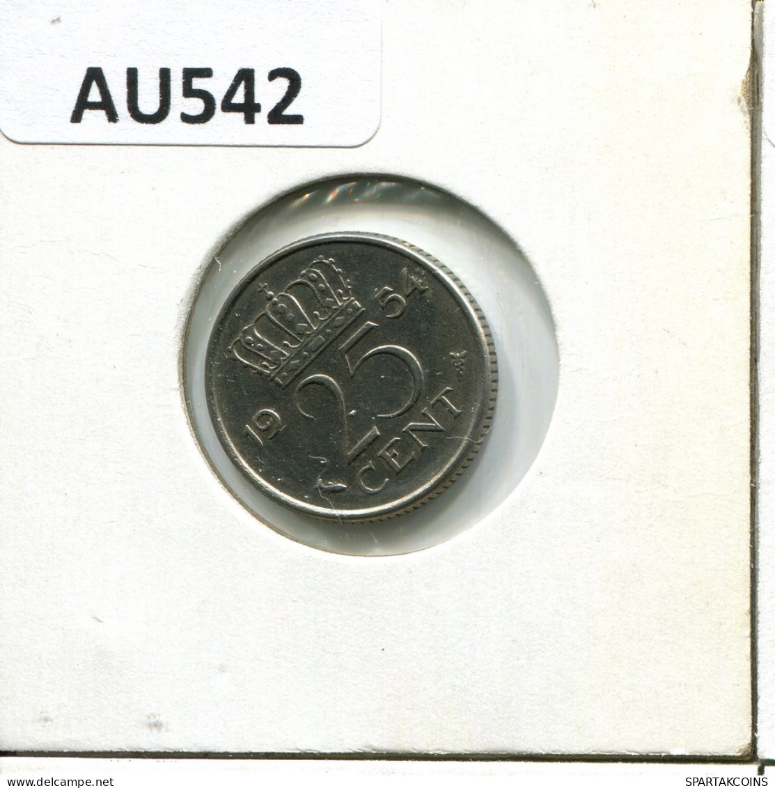 25 CENTS 1954 NEERLANDÉS NETHERLANDS Moneda #AU542.E.A - 1948-1980: Juliana