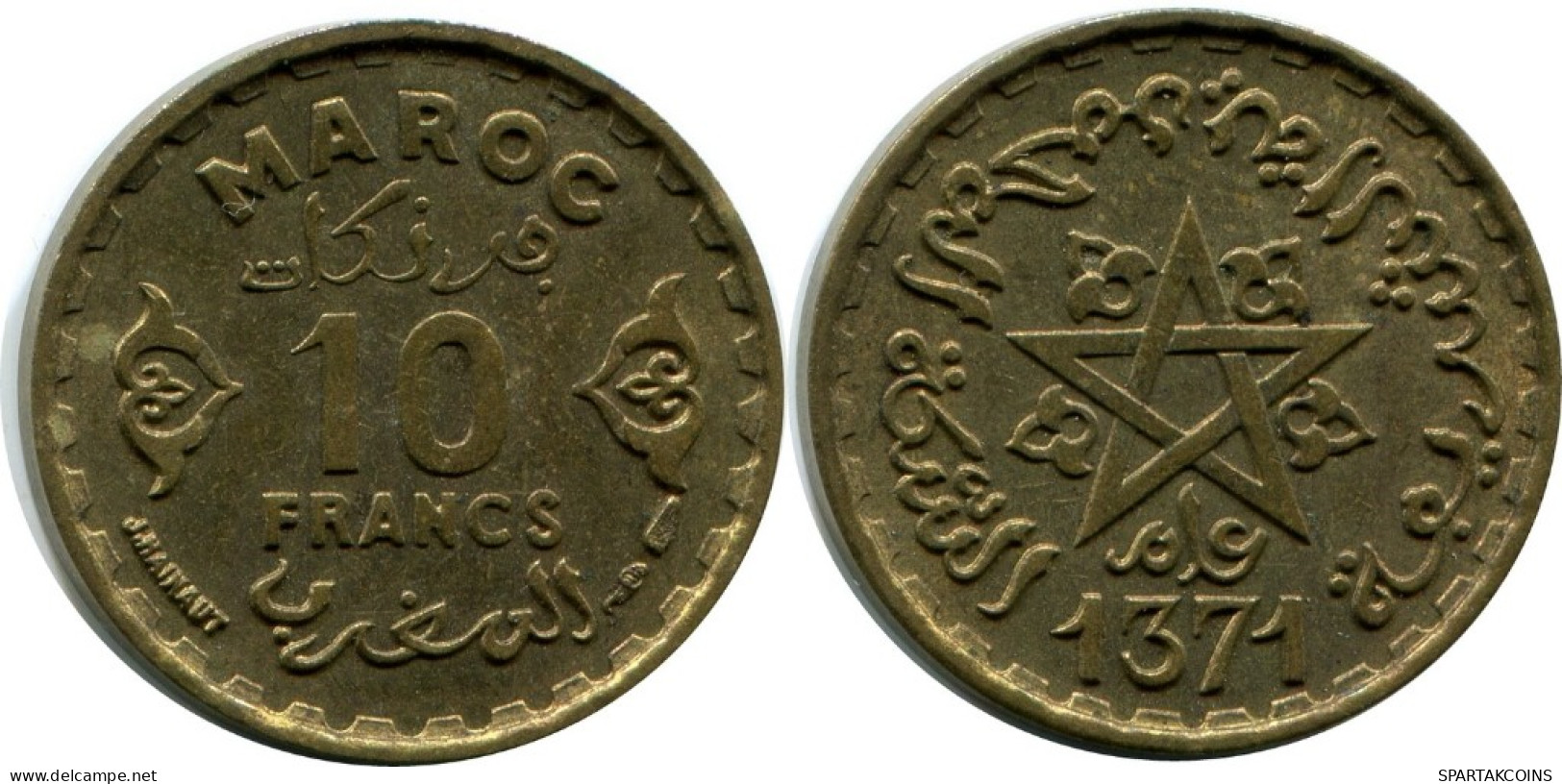 10 FRANCS 1951 MARRUECOS MOROCCO Islámico Moneda #AH679.3.E.A - Morocco