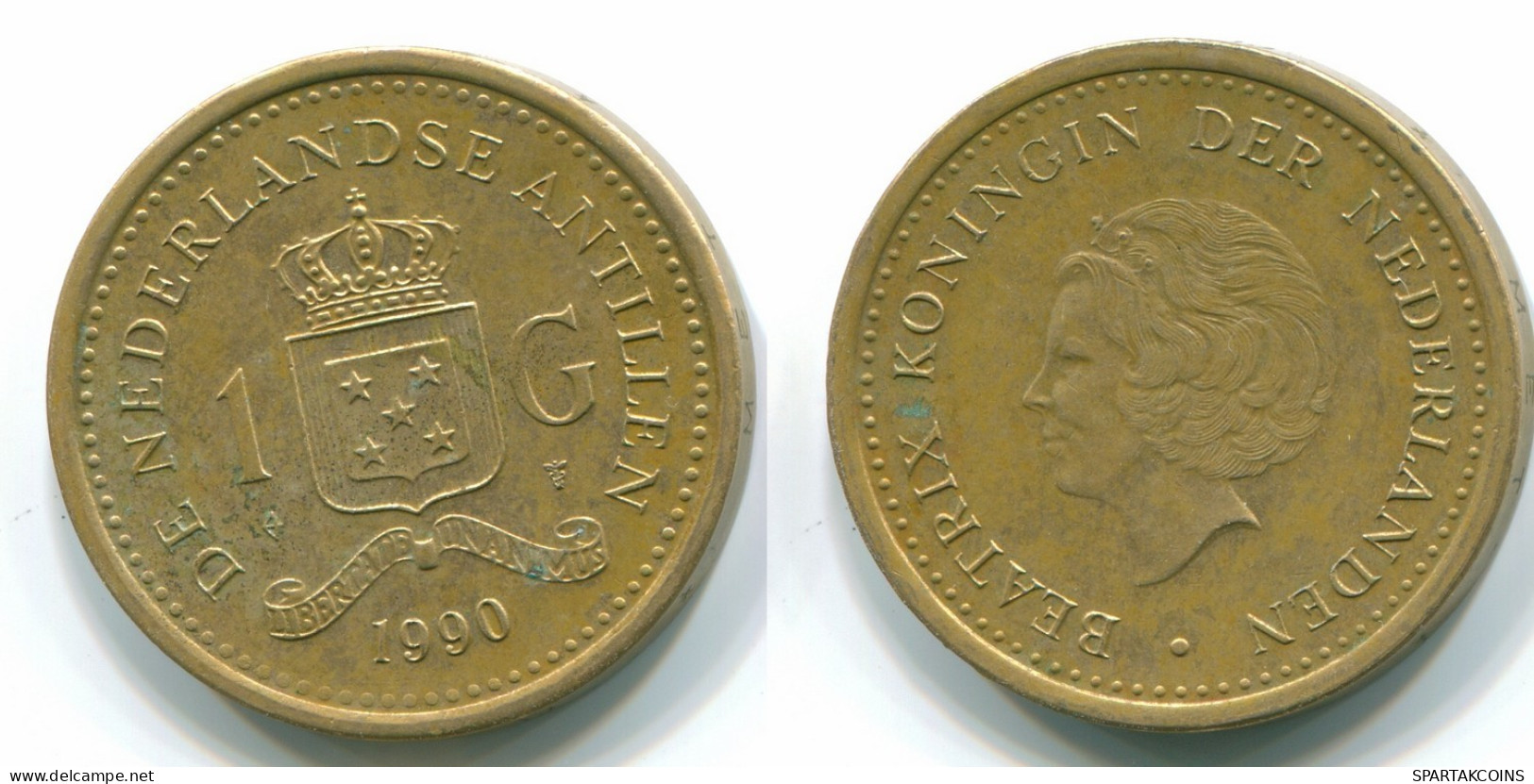 1 GULDEN 1990 ANTILLAS NEERLANDESAS Aureate Steel Colonial Moneda #S12107.E.A - Netherlands Antilles