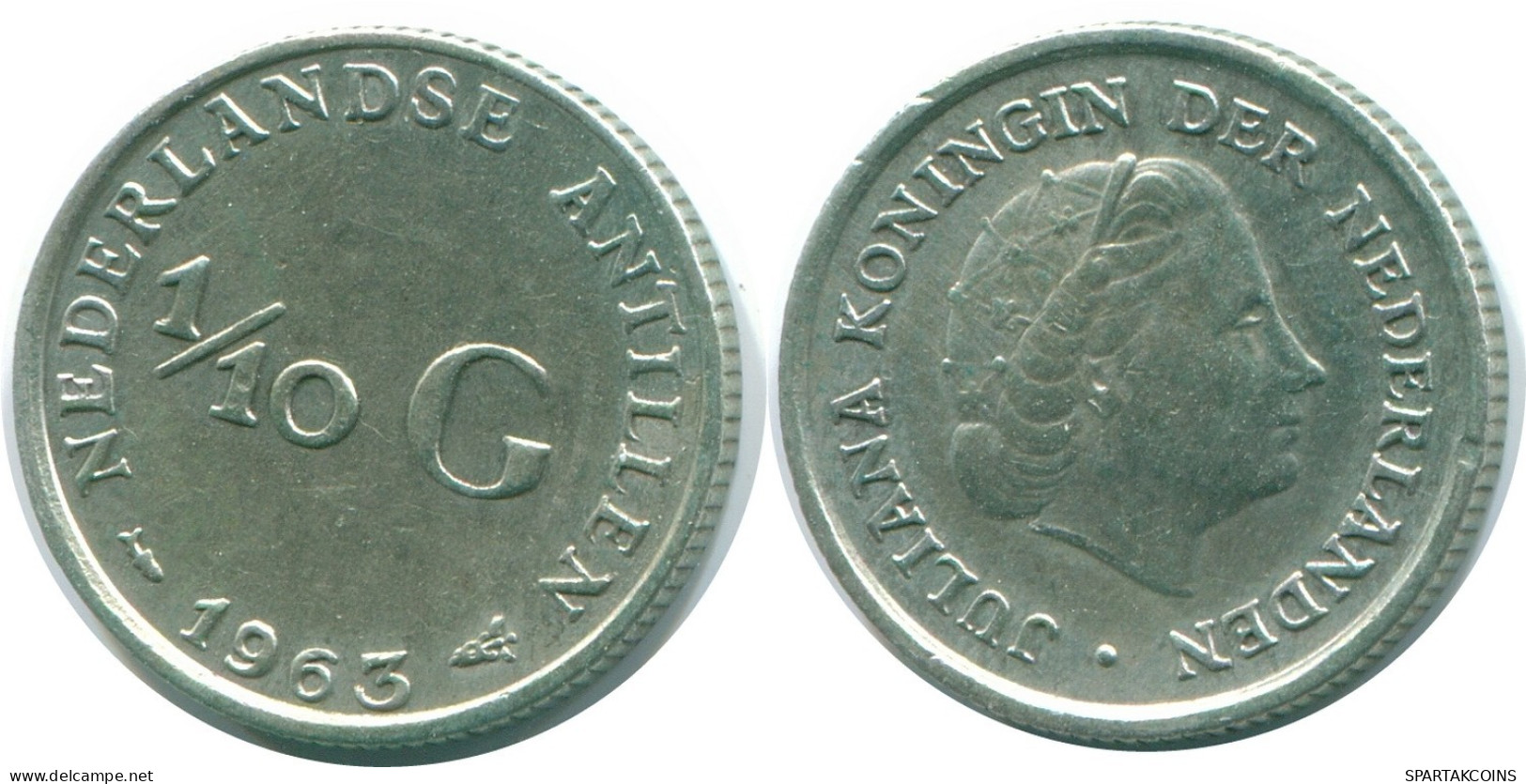 1/10 GULDEN 1963 NIEDERLÄNDISCHE ANTILLEN SILBER Koloniale Münze #NL12512.3.D.A - Netherlands Antilles