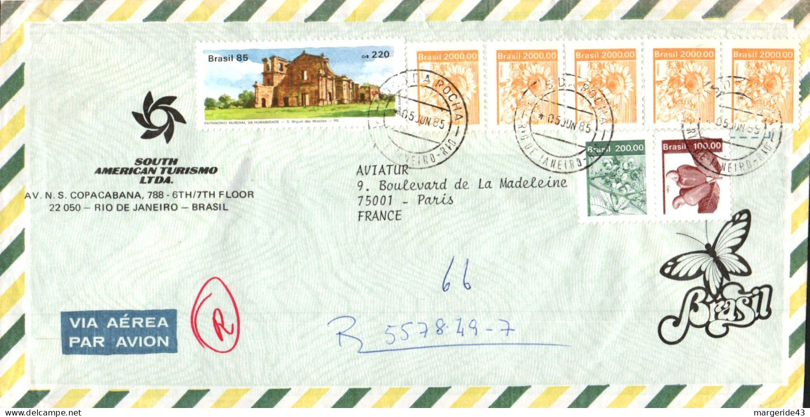 BRESIL AFFRANCHISSEMENT COMPOSE SUR LETTRE DE RIO POUR LA FRANCE 1985 - Storia Postale