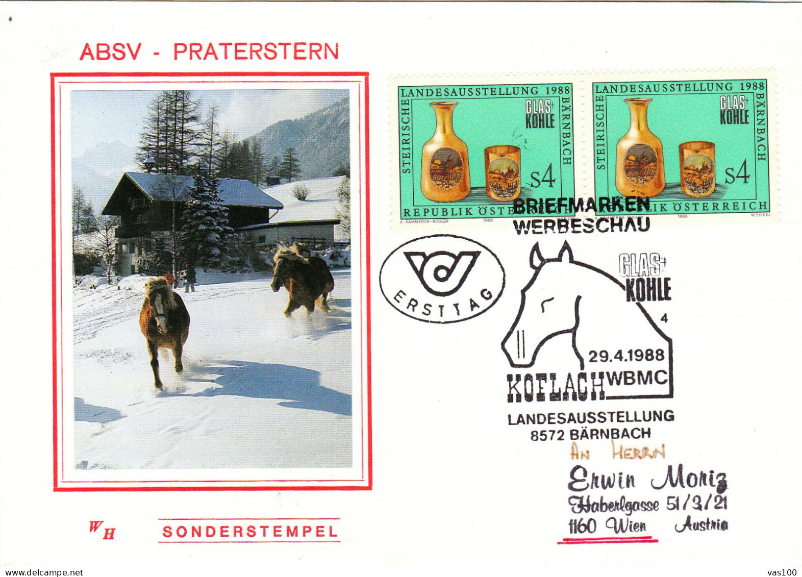 AUSTRIA POSTAL HISTORY /GLAS + KOHLE , 29.04.1988 - FDC