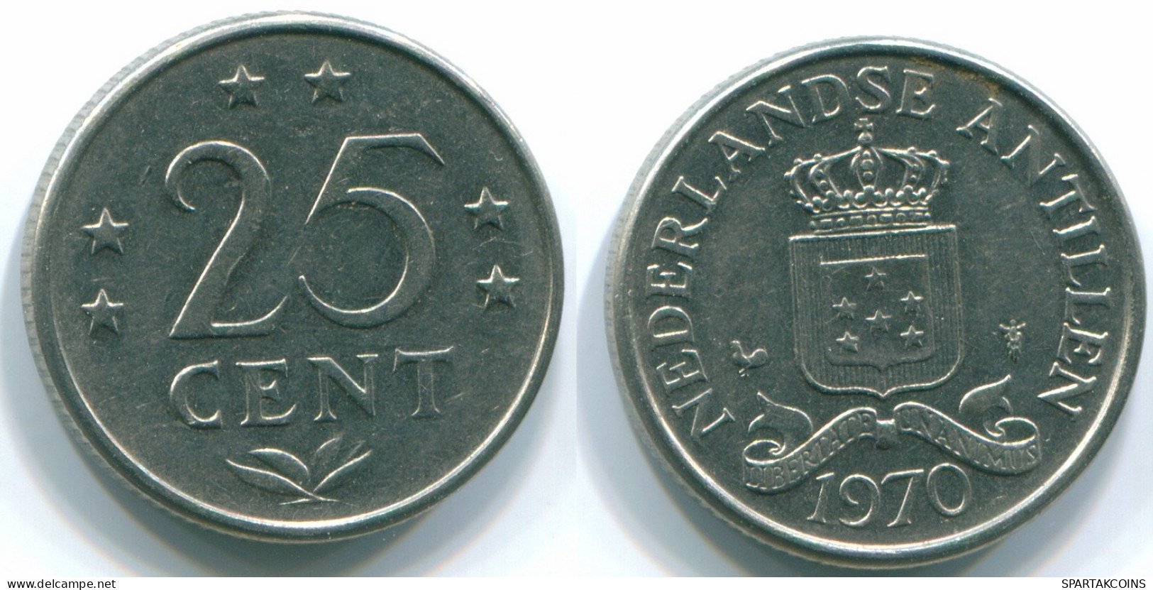 25 CENTS 1970 NETHERLANDS ANTILLES Nickel Colonial Coin #S11465.U.A - Netherlands Antilles