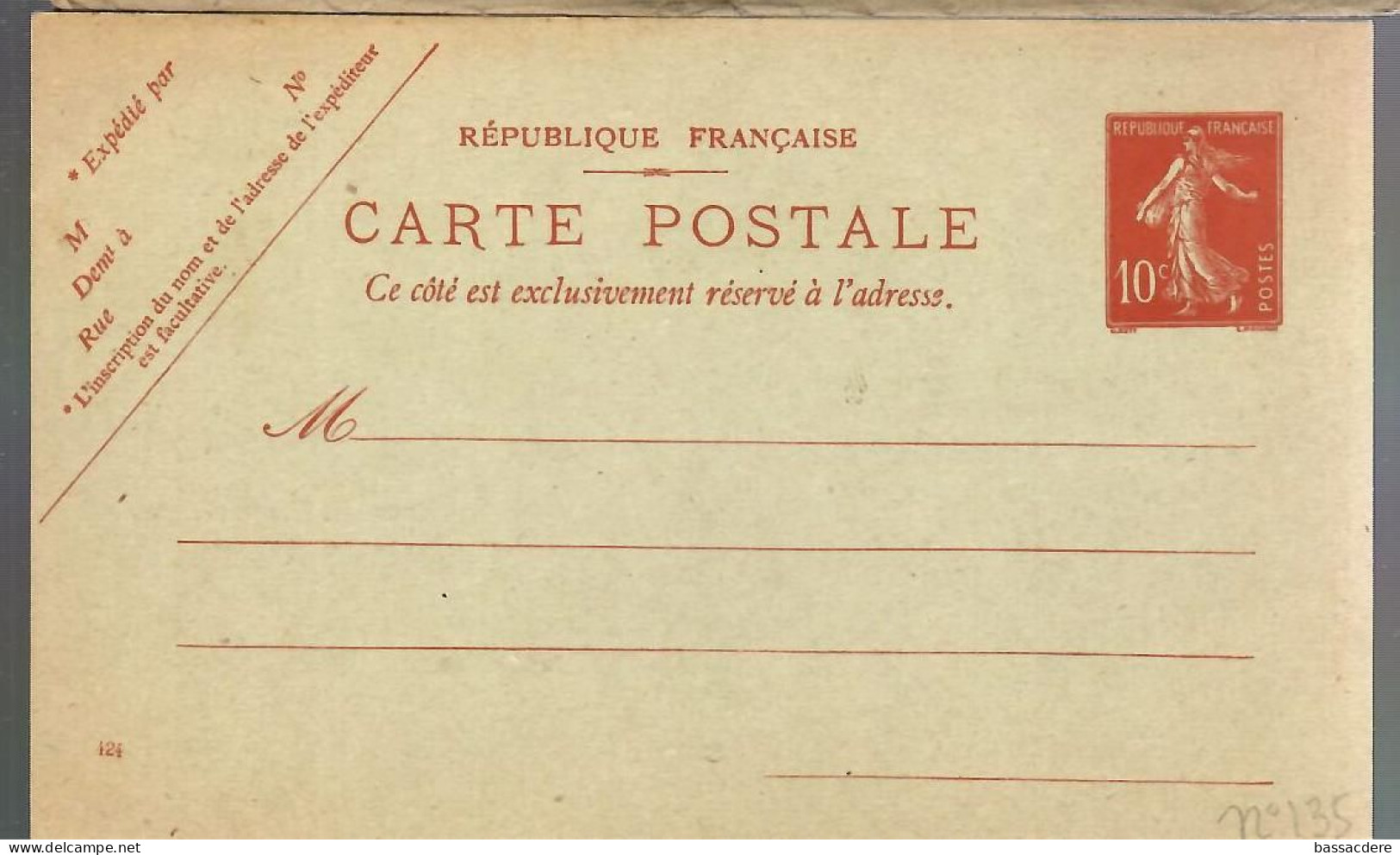 80171 - Semeuse  10 C  Rouge - Cartes Postales Types Et TSC (avant 1995)