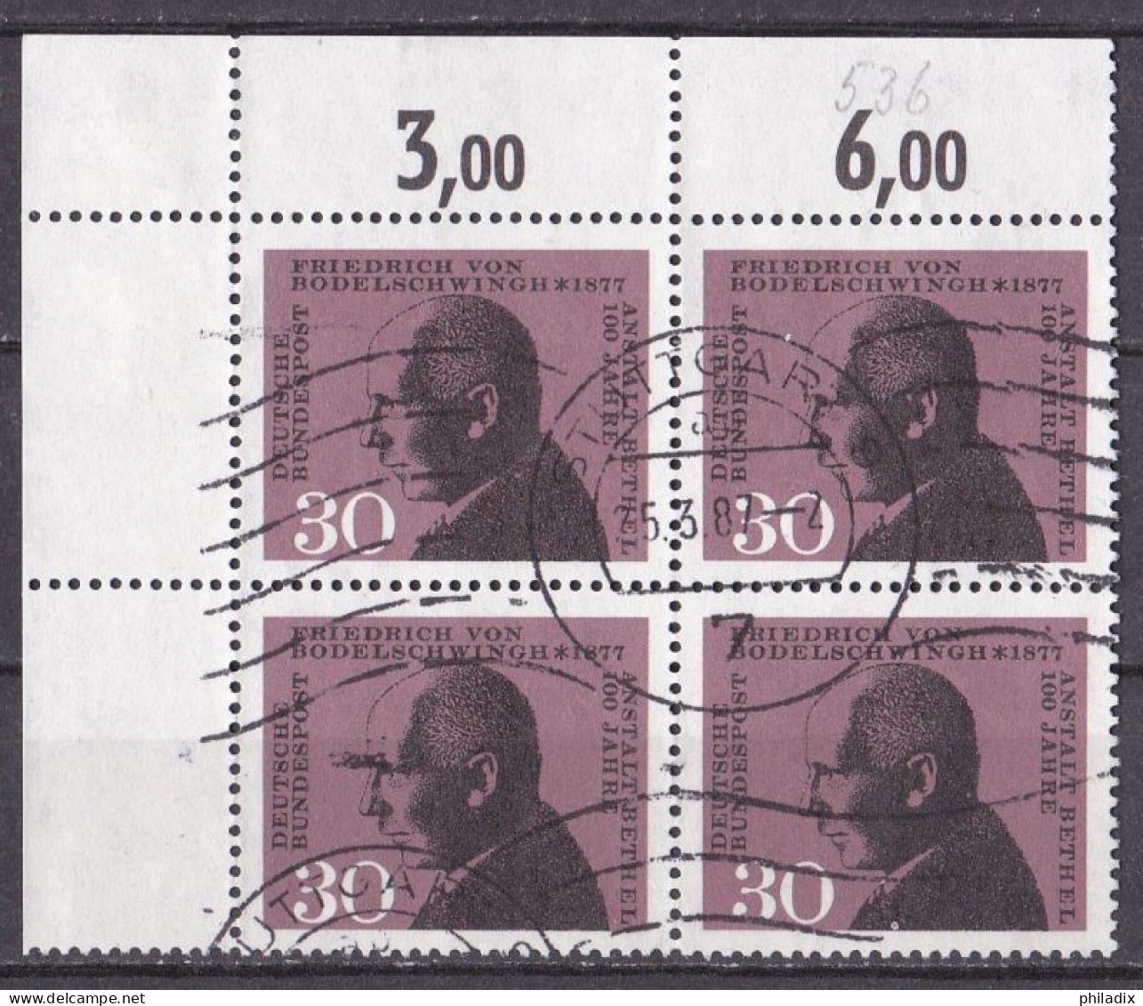 BRD 1967 Mi. Nr. 537 Eckrand Viererblock Vollstempel O/used (BRD1-5) - Used Stamps