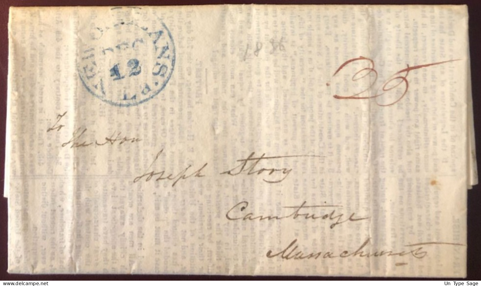 Etats-Unis, Lettre De La Nouvelle Orléans 12.12.1836 Pour Cambridge MASS. + Taxe 35 - (B1395) - Marcofilia