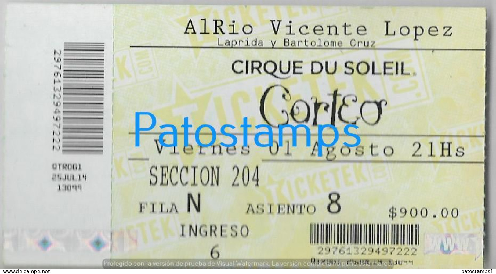 228382 ARGENTINA BUENOS AIRES AL RIO VICENTE LOPEZ CIRCUS CIRQUE DU SOLEIL CORTEO ENTRADA TICKET NO POSTAL POSTCARD - Toegangskaarten