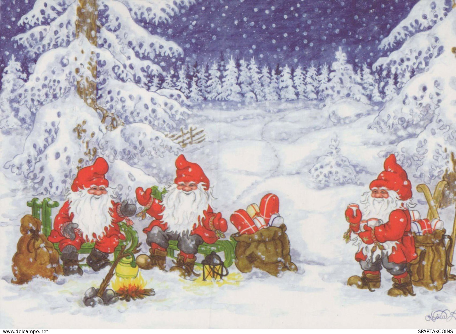BABBO NATALE Buon Anno Natale GNOME Vintage Cartolina CPSM #PBL785.A - Santa Claus