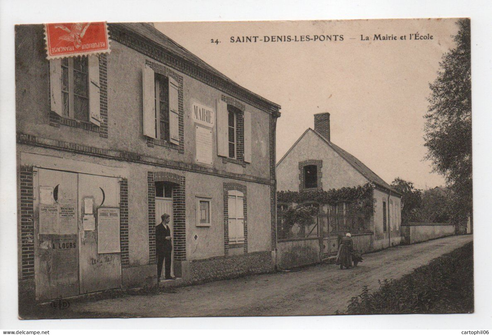 - CPA SAINT-DENIS-LES-PONTS (28) - La Mairie Et L'École 1910 - Edition Le Deley N° 24 - - Altri & Non Classificati