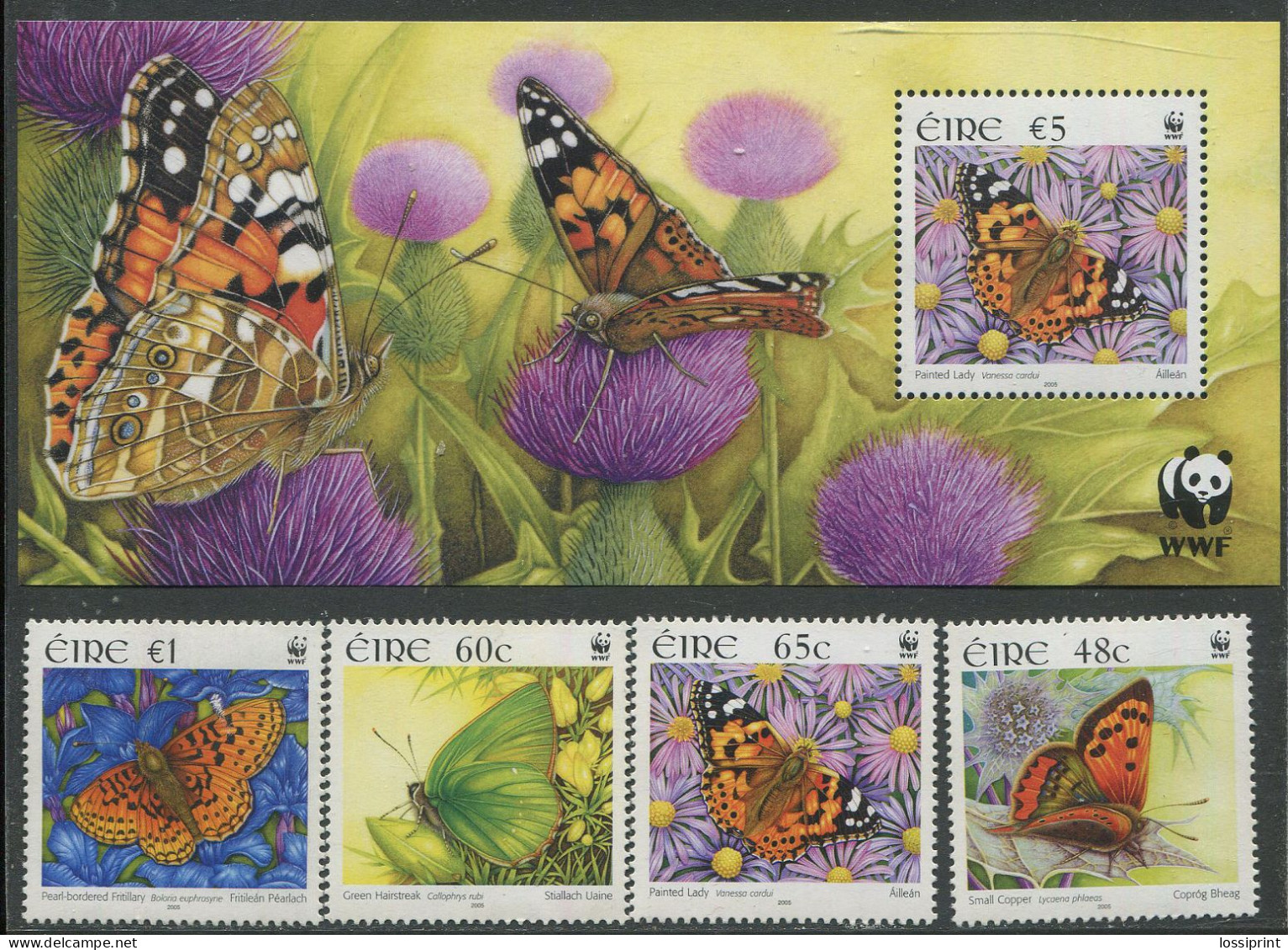 Ireland:Eire:Unused Stamps Serie And Block Butterflies, Butterfly, WWF, 2005, MNH - Ongebruikt