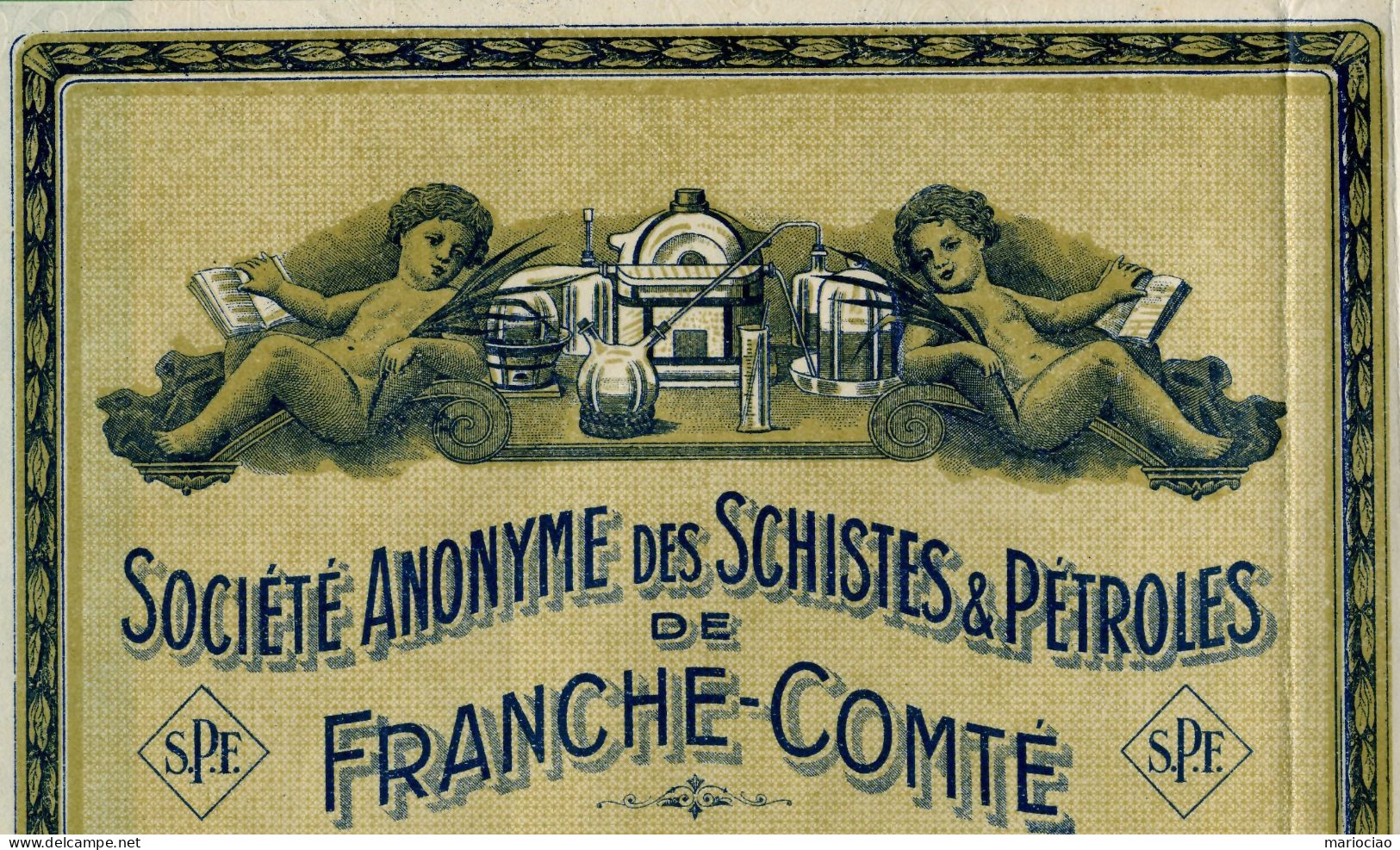 T-FR Société Anonyme Des Schistes & Pétroles De Franche-Comté 1933 Jaune - Petrolio