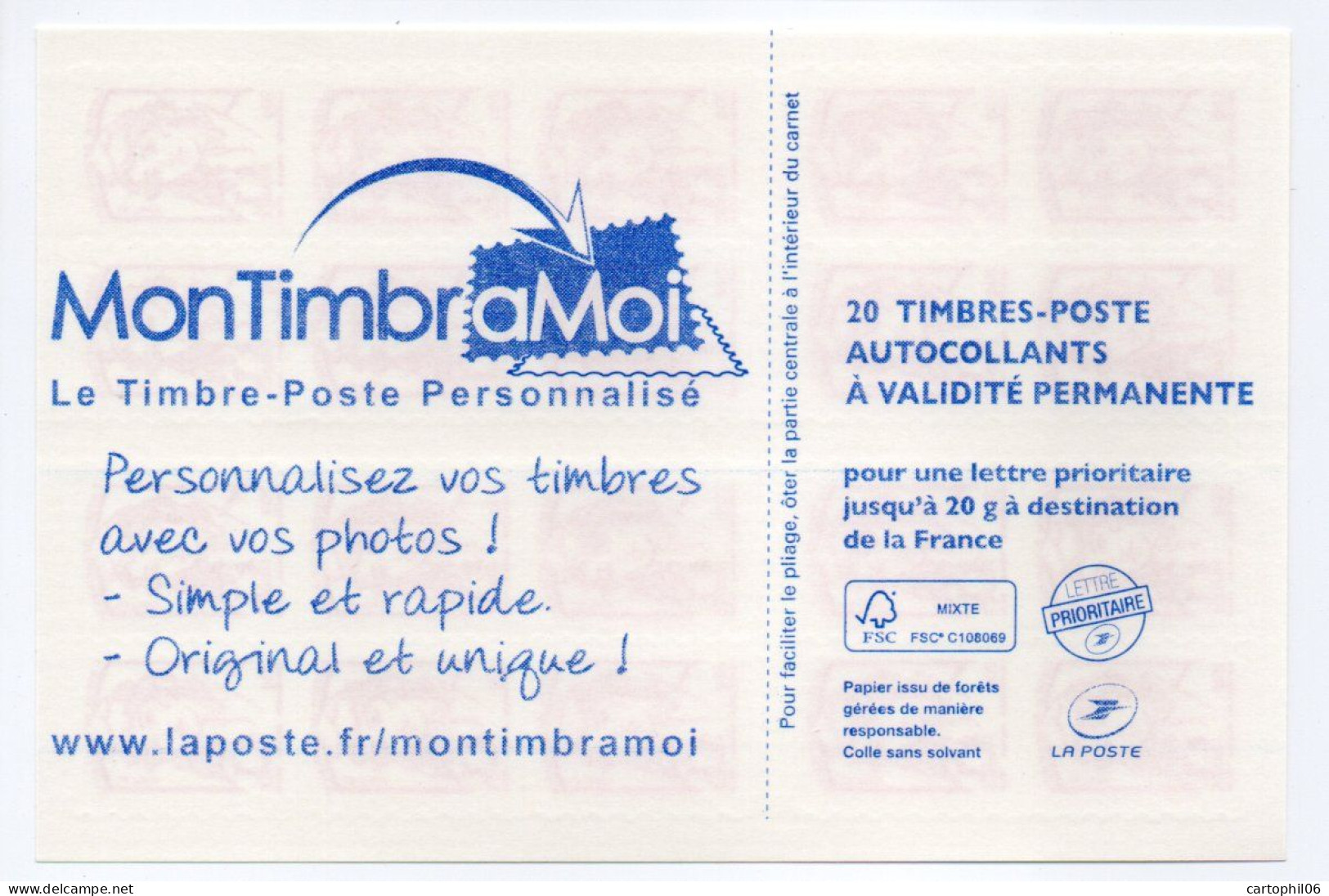 - FRANCE Carnet 20 Timbres Prioritaires Marianne De Ciappa - MON TIMBRAMOI - VALEUR FACIALE 28,60 € - - Modernes : 1959-...