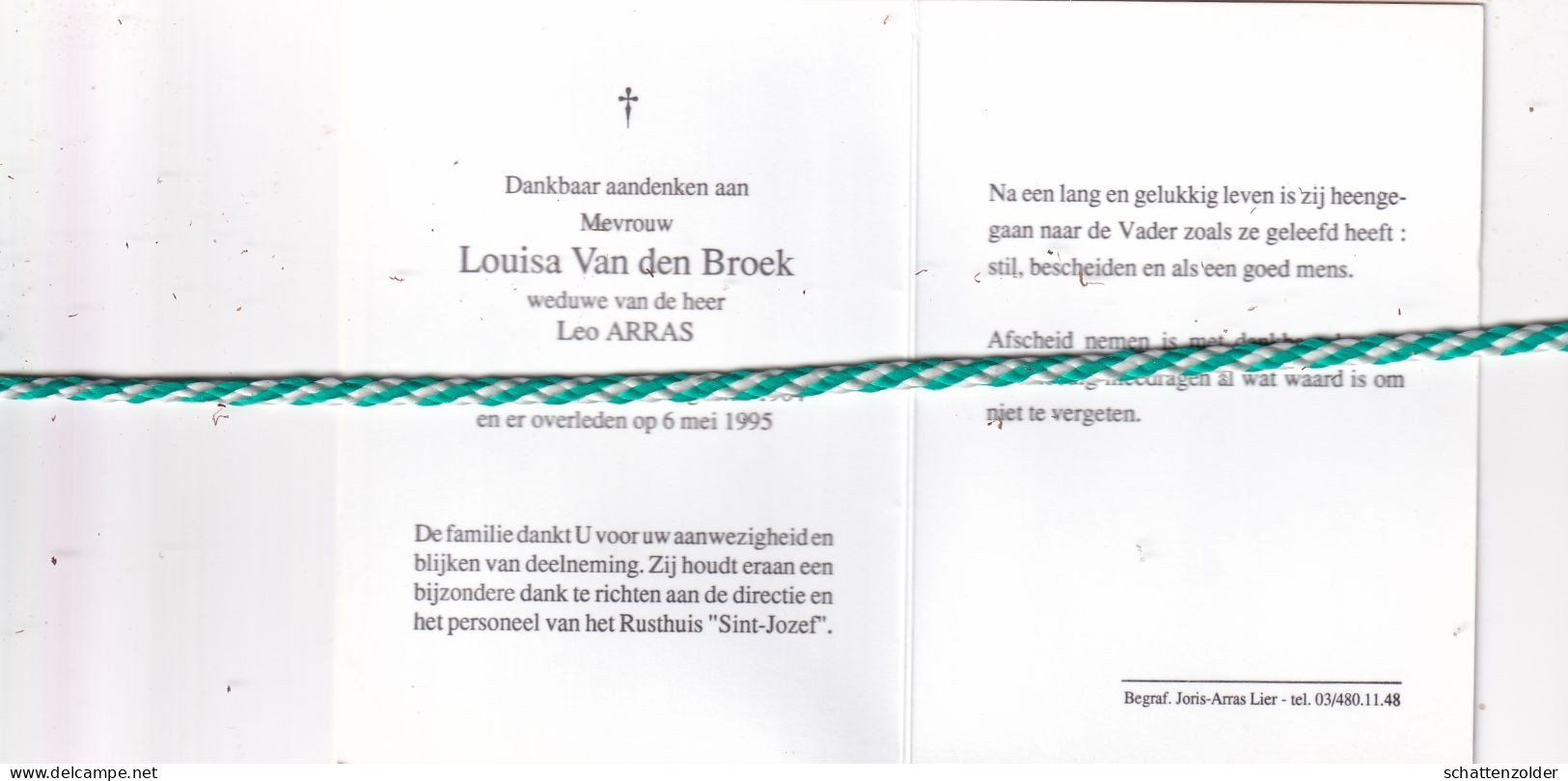 Louisa Van Den Broek-Arras, Lier 1904, 1995. Foto - Todesanzeige